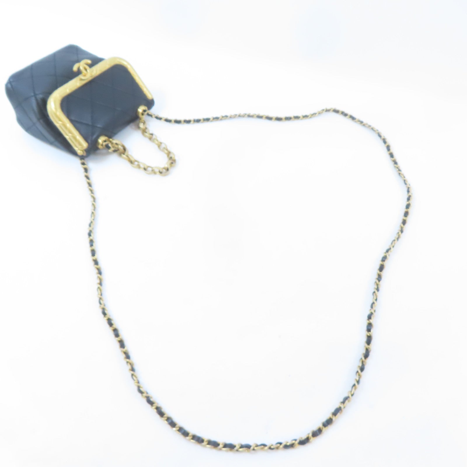 CHANEL CC GHW 2 Way Chain Shoulder Crossbody Handbag Calfskin Leather Black