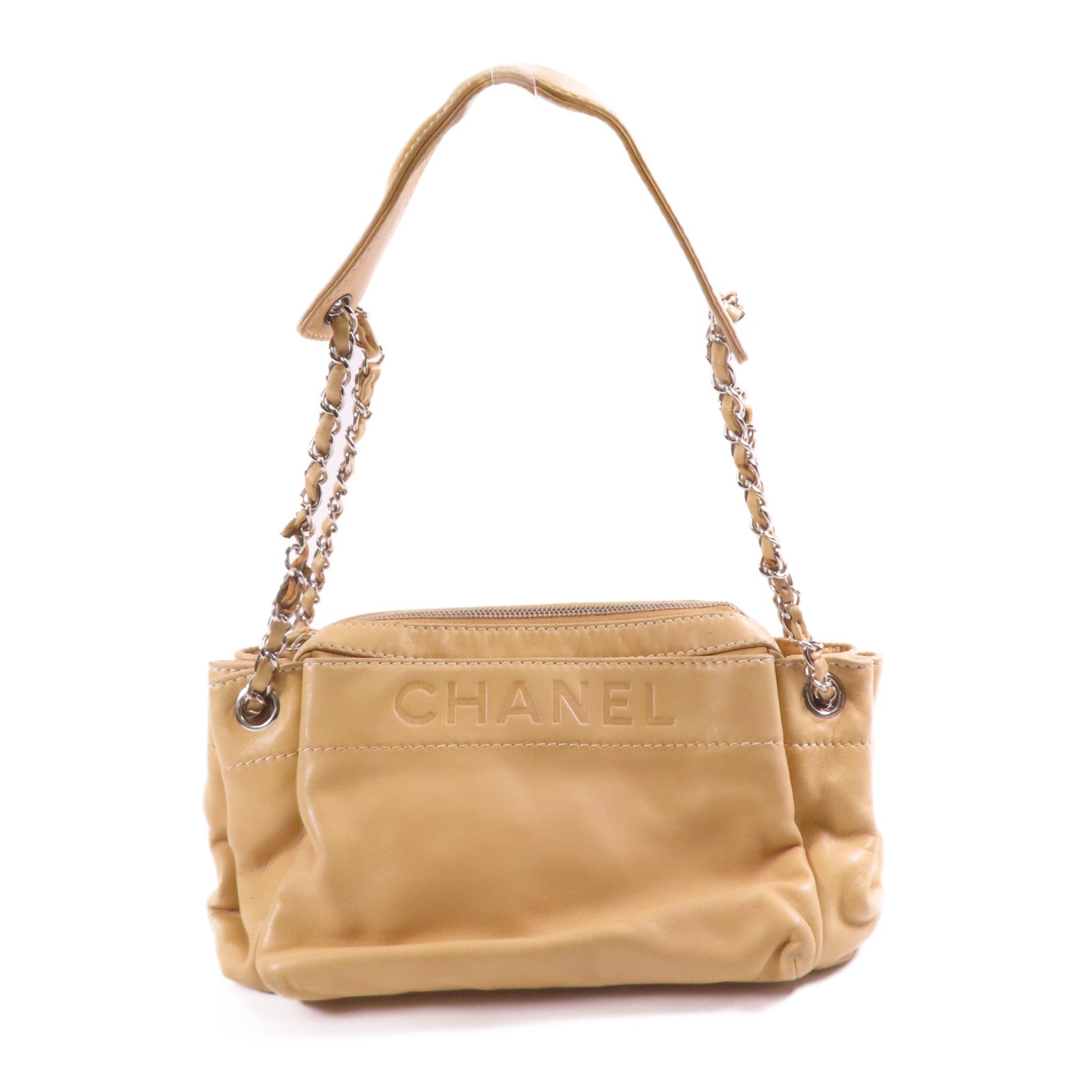 CHANEL 羊皮皮革Vintage Shoulder Bag銀扣肩背袋