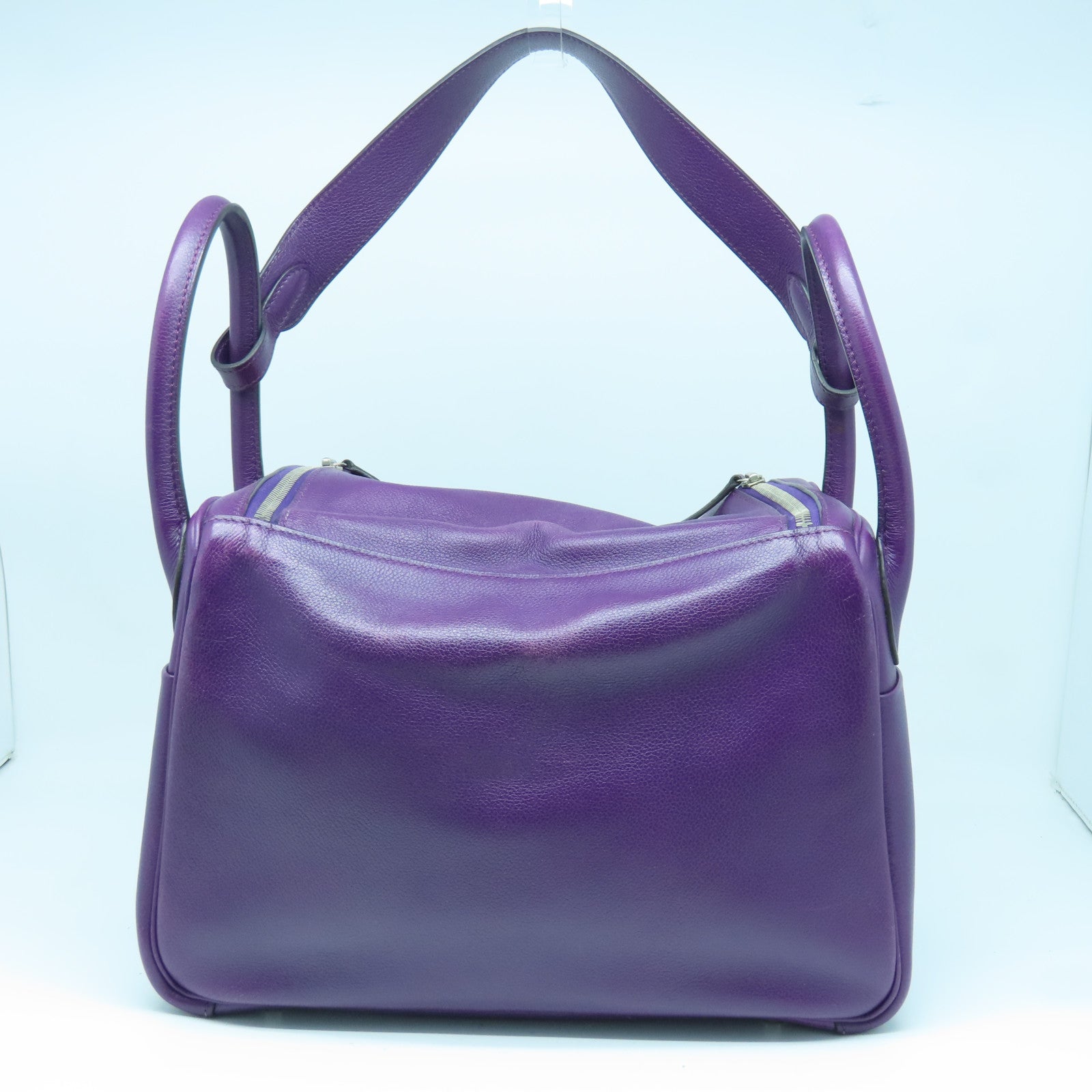 HERMES Evercolor Leather Lindy 30 Silver Buckle Handle Shoulder Backpack Alligator Purple