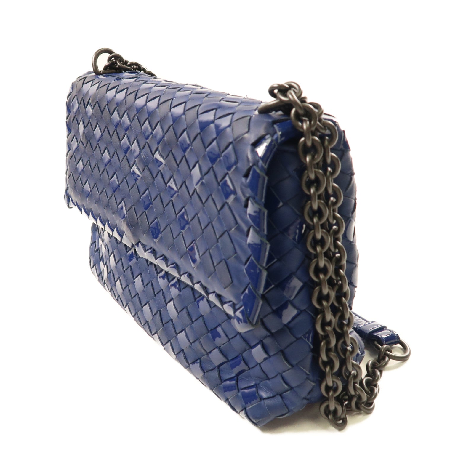 BOTTEGA VENETA 羊皮皮革Shoulder Bag黑扣鏈帶肩背袋深藍色
