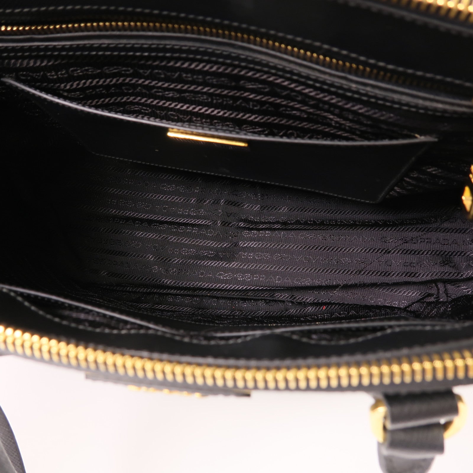 PRADA GHW Galleria 2 Way Shoulder Hand Bag BN1801 Saffiano Leather Black