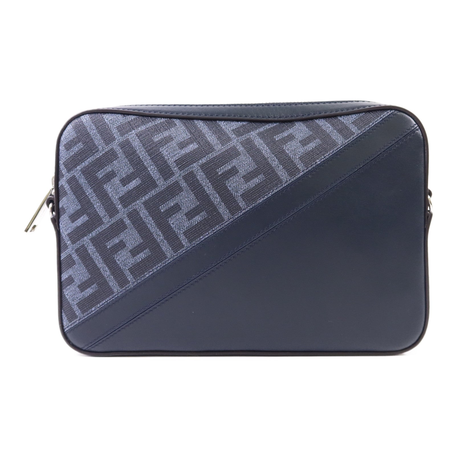 FENDI 帆布/牛皮皮革Diagonal Camera Case銀扣肩背袋