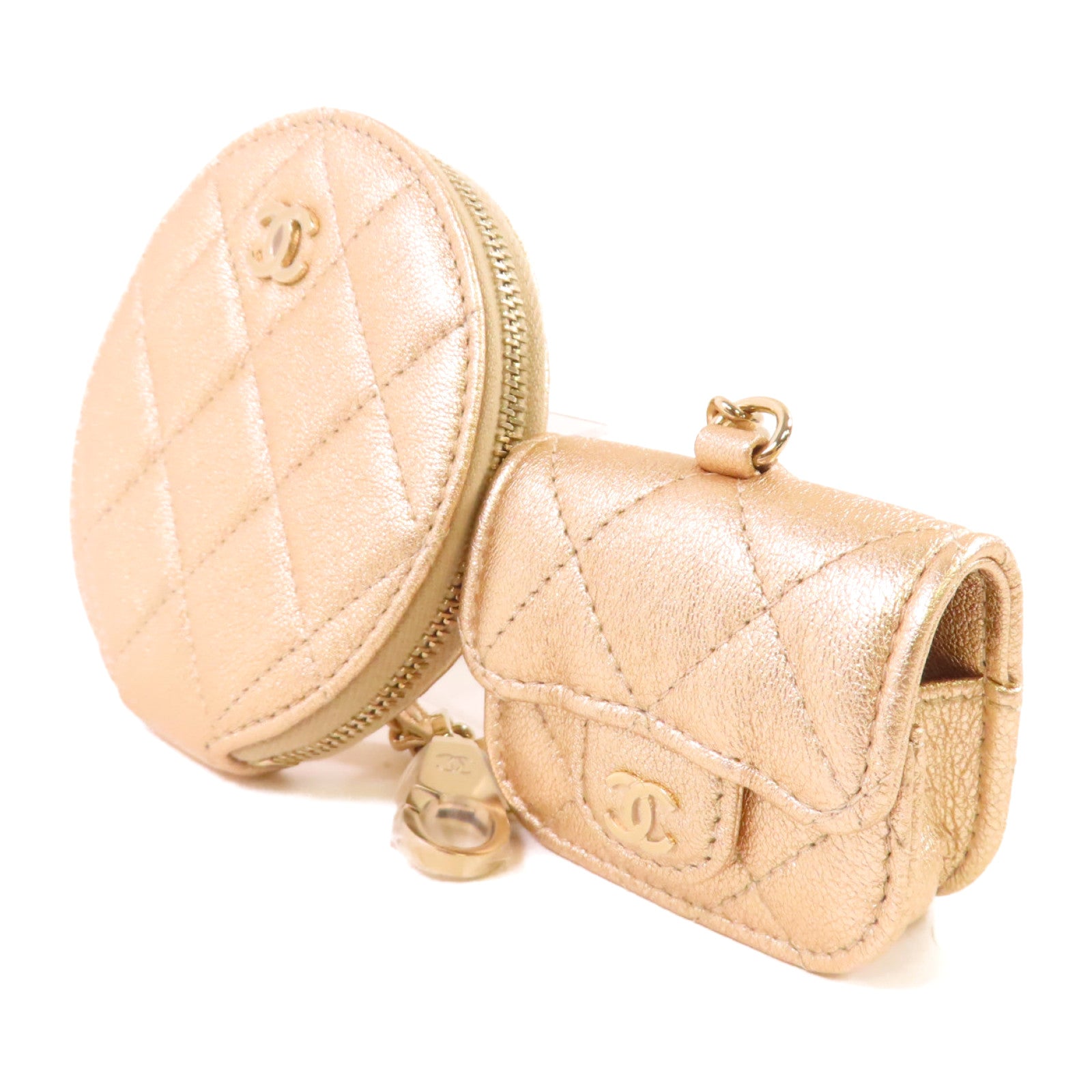 CHANEL 菱格羊皮皮革Coin Pouch and Airpods Case金扣零錢包