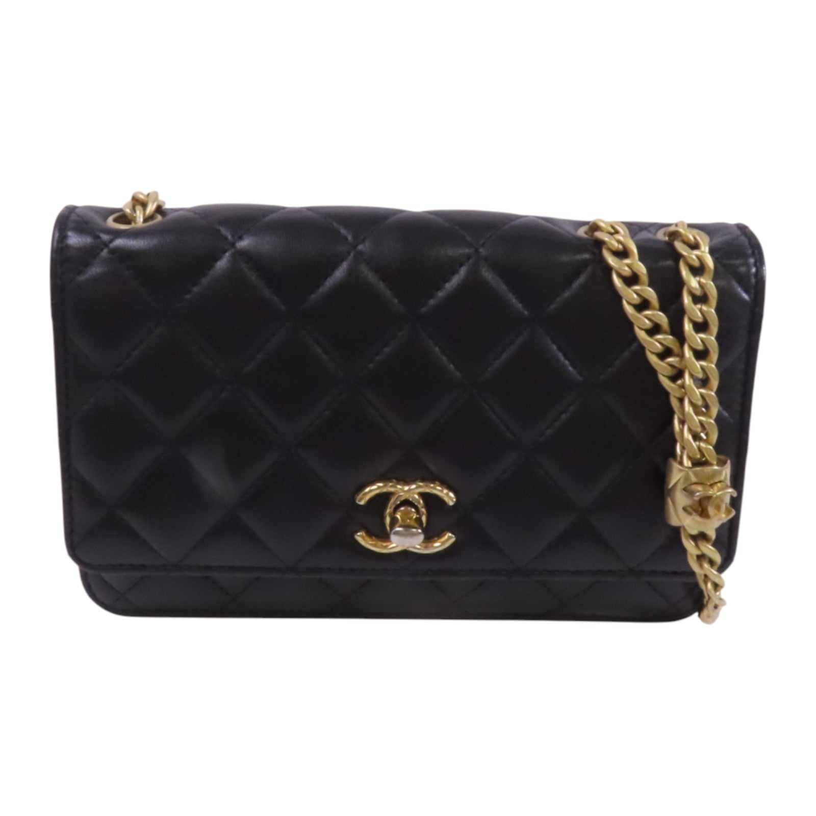 CHANEL 【激減優惠】羊皮皮革WOC Wallet On Chain金扣鏈帶肩背袋