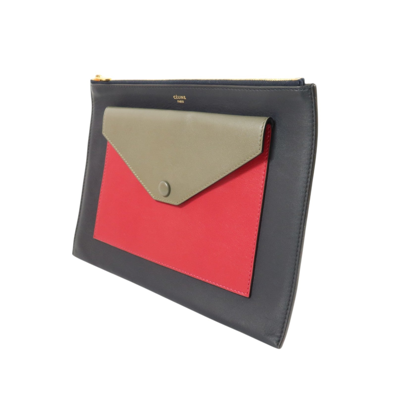 CELINE 牛皮皮革Clutch Bag金扣手拿包