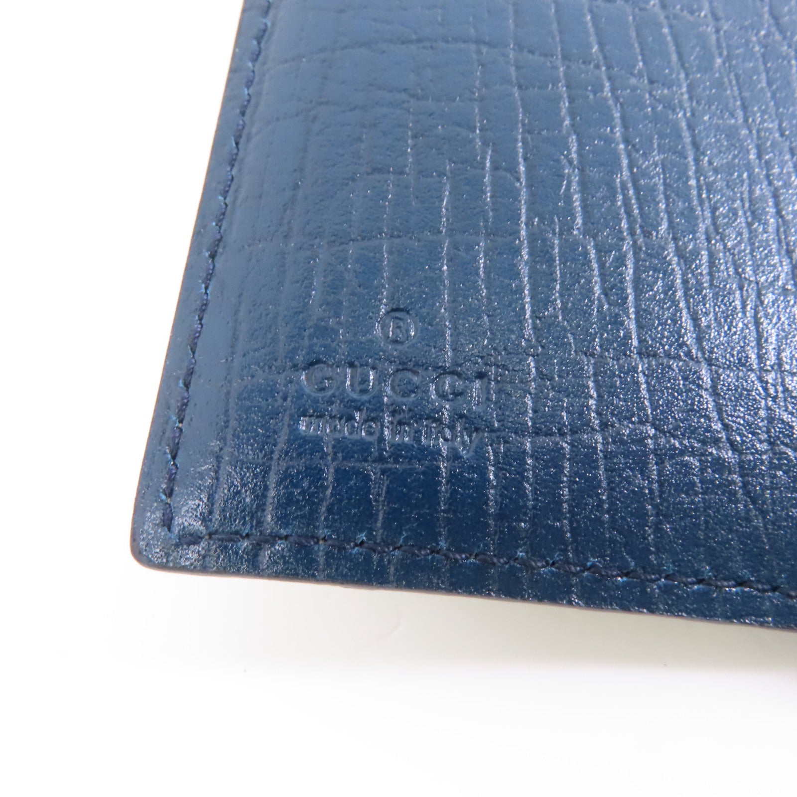 GUCCI 塗層帆布Wallet銀扣棕色/藍色