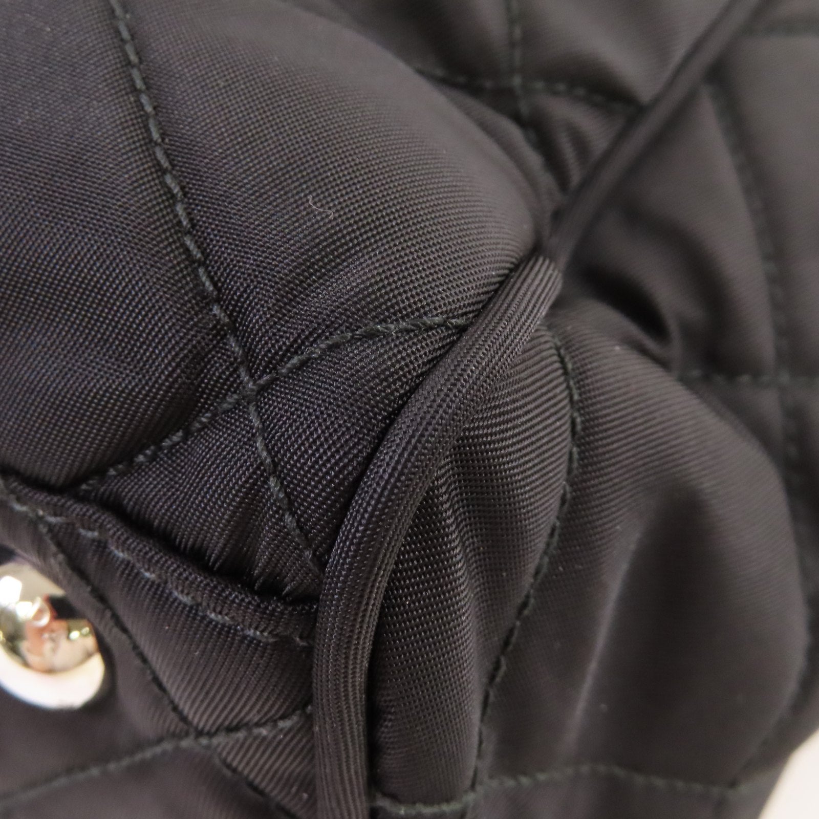 PRADA 菱格尼龍Chain Shoulder Bag銀扣鏈帶肩背袋黑色