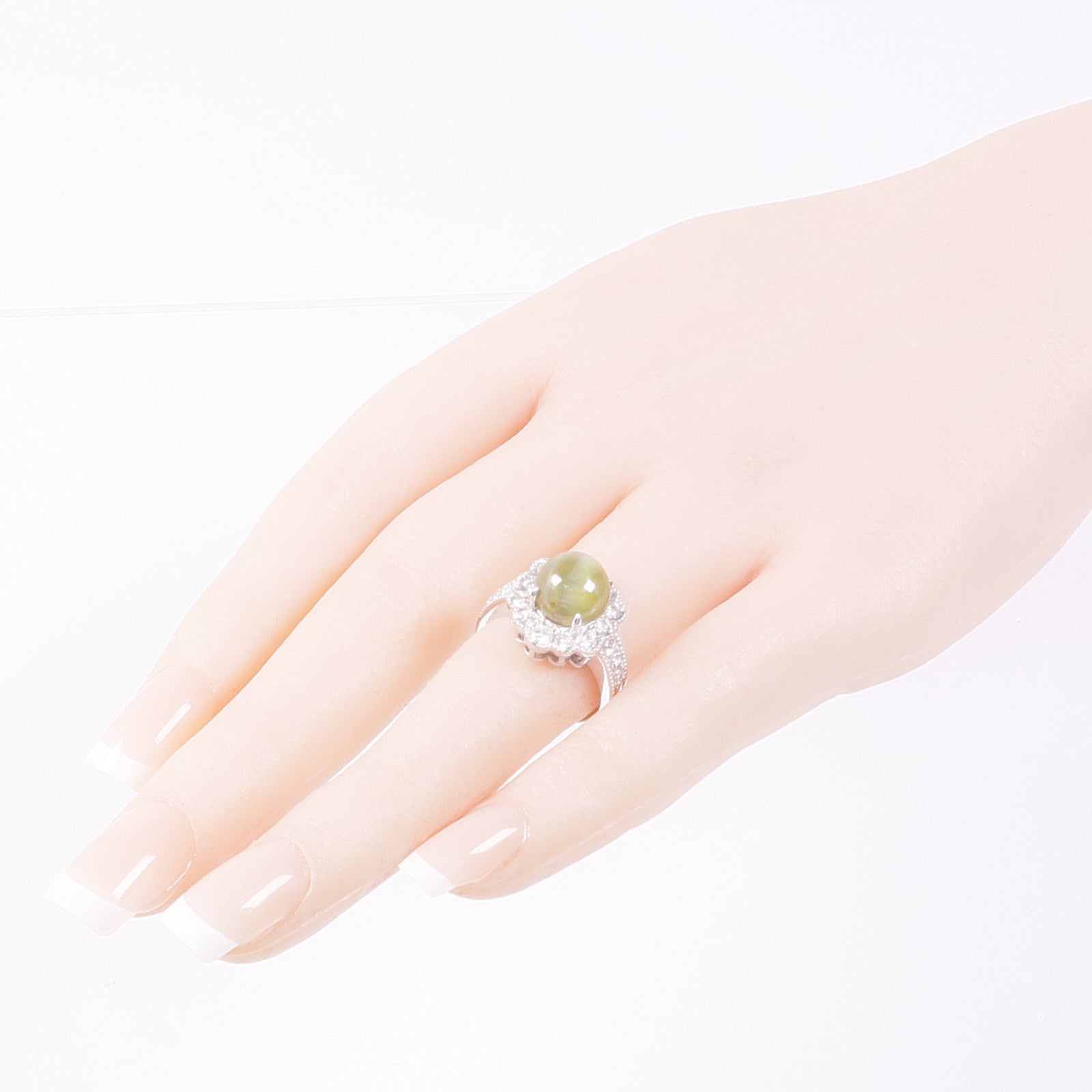 JEWELRY PT900鉑金Cat's Eye/Diamond Ring貓眼石/鑽石戒指US#6.25