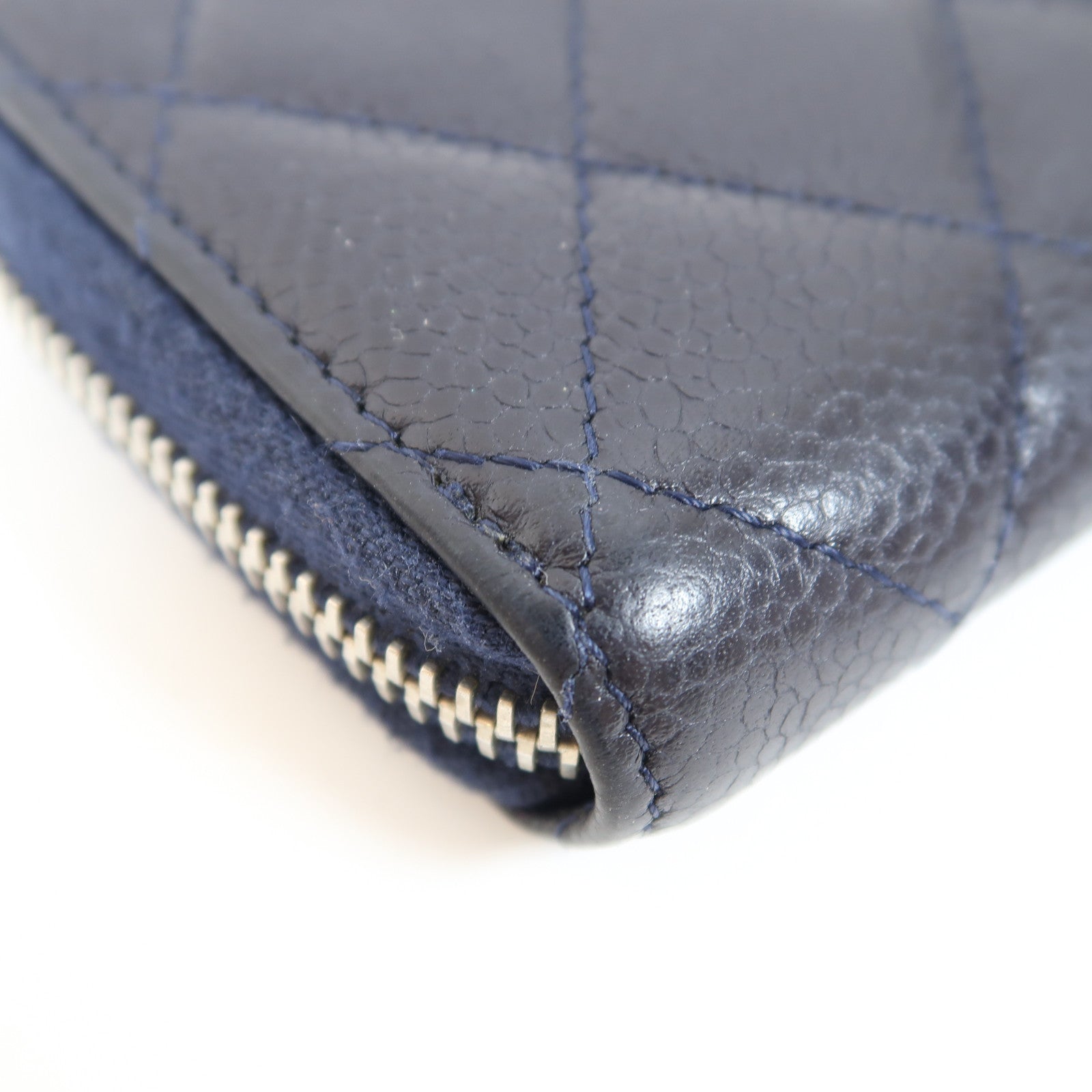 CHANEL 菱格Caviar皮革Card Case銀扣卡片套深藍色