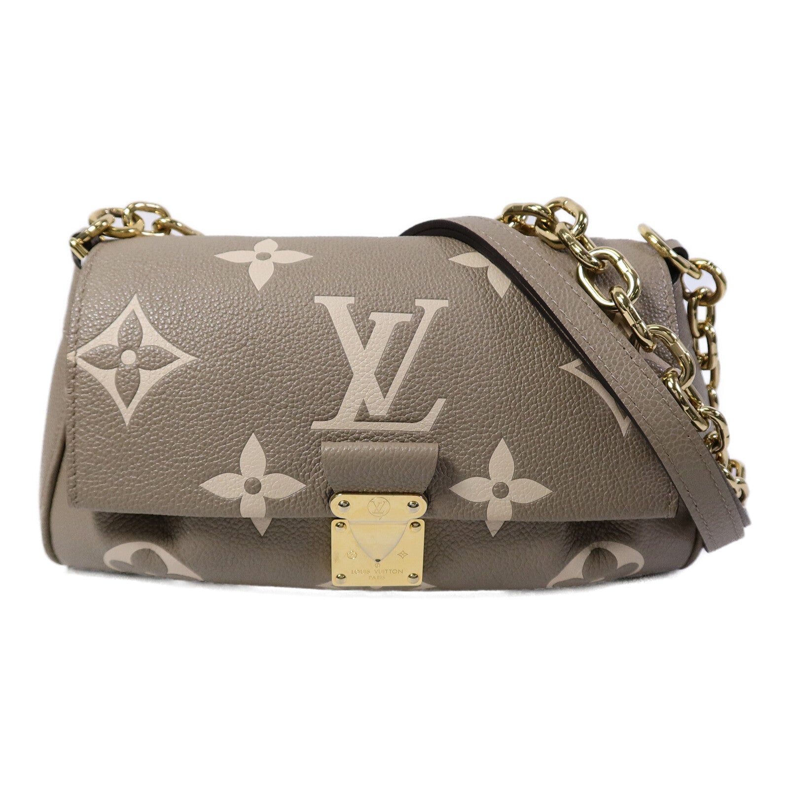 LOUIS VUITTON Monogram Empreinte Favorite金扣鏈帶肩背袋灰色