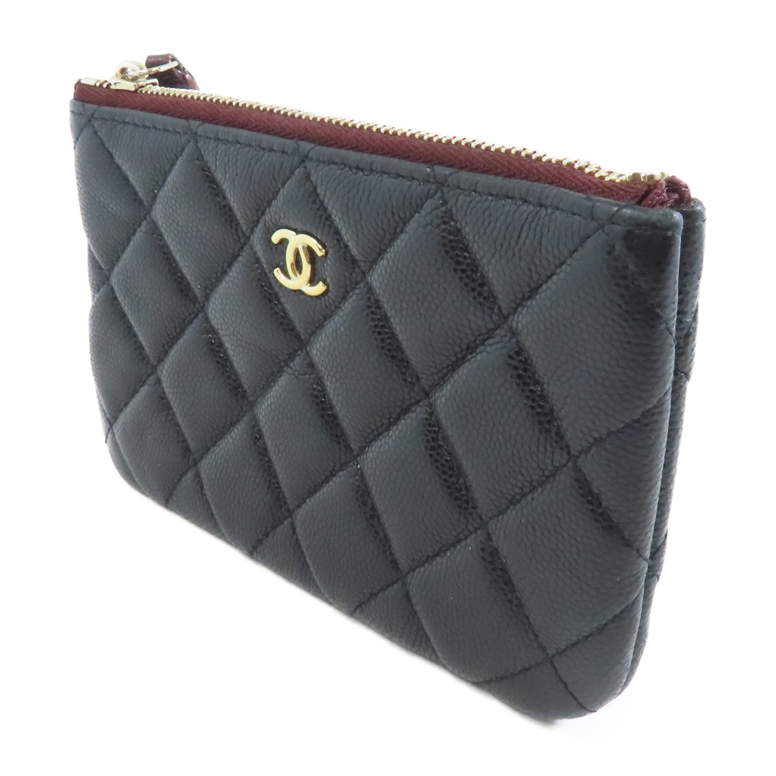 CHANEL 菱格Caviar皮革Clutch Bag金扣手拿包黑色
