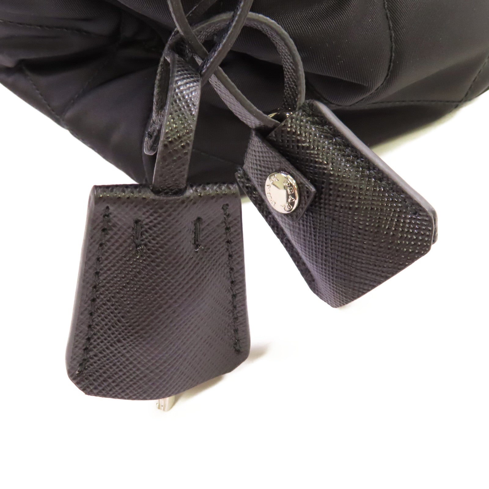 PRADA 菱格尼龍Chain Shoulder Bag銀扣鏈帶肩背袋黑色