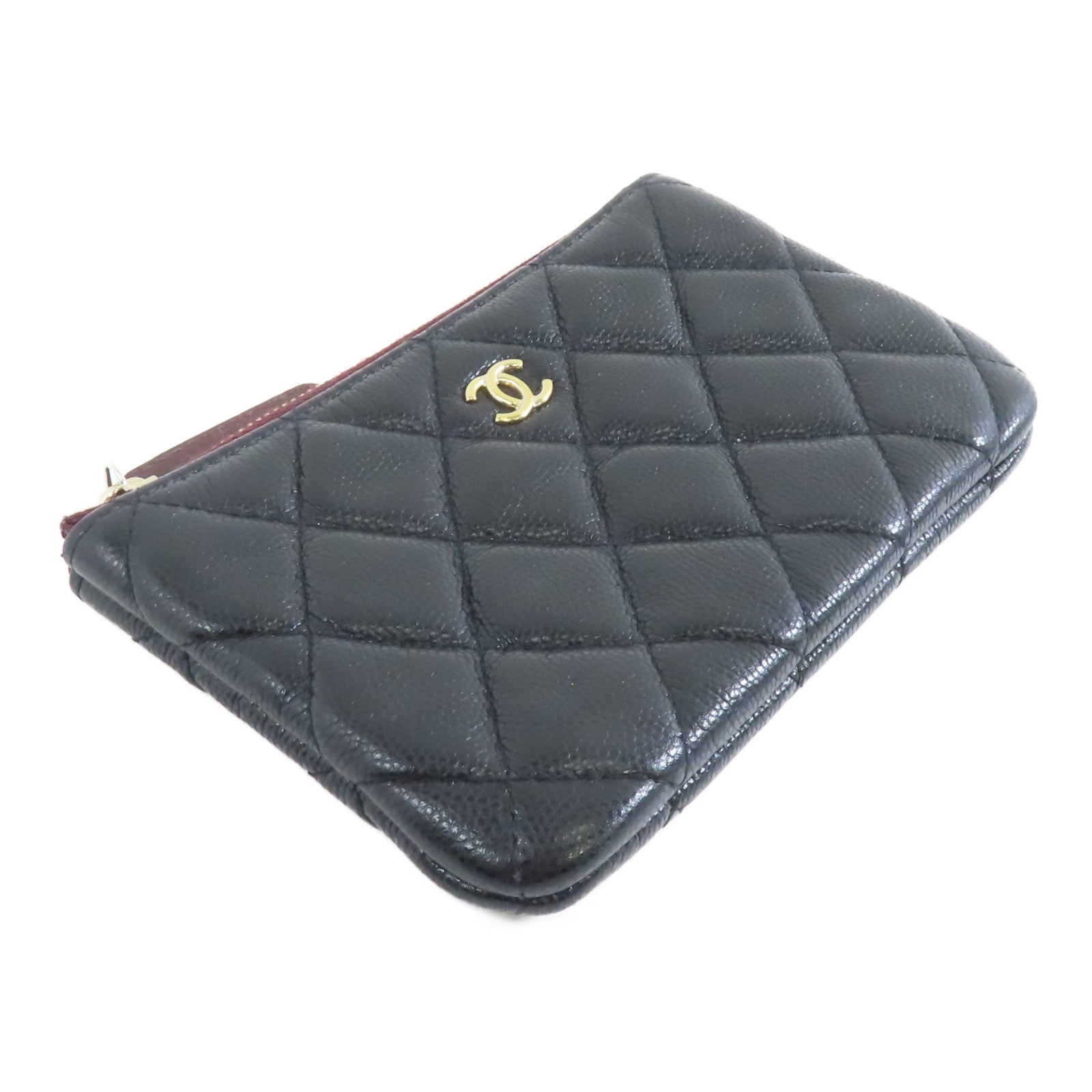 CHANEL 菱格Caviar皮革Clutch Bag金扣手拿包黑色