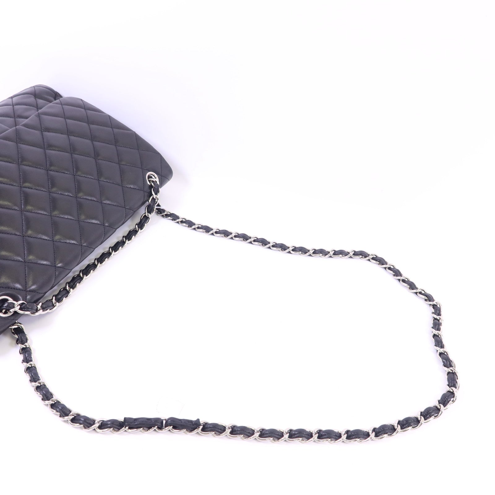 CHANEL 羊皮皮革Maxi Classic銀扣鏈帶肩背袋