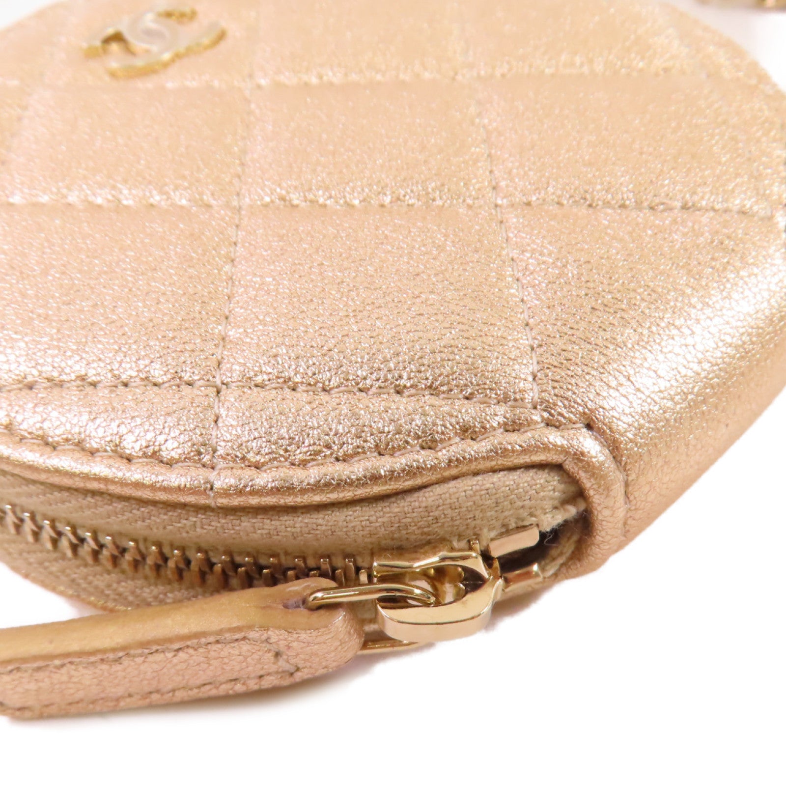 CHANEL 菱格羊皮皮革Coin Pouch and Airpods Case金扣零錢包/耳機套金色