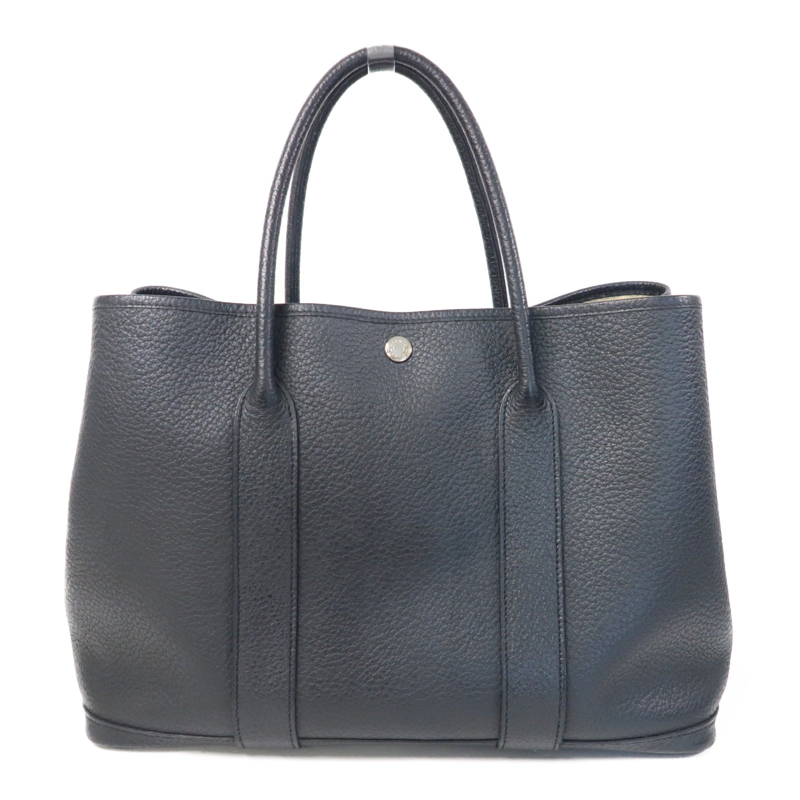 HERMES Negonda皮革Garden Party PM銀扣手挽袋Bleu Ocean/