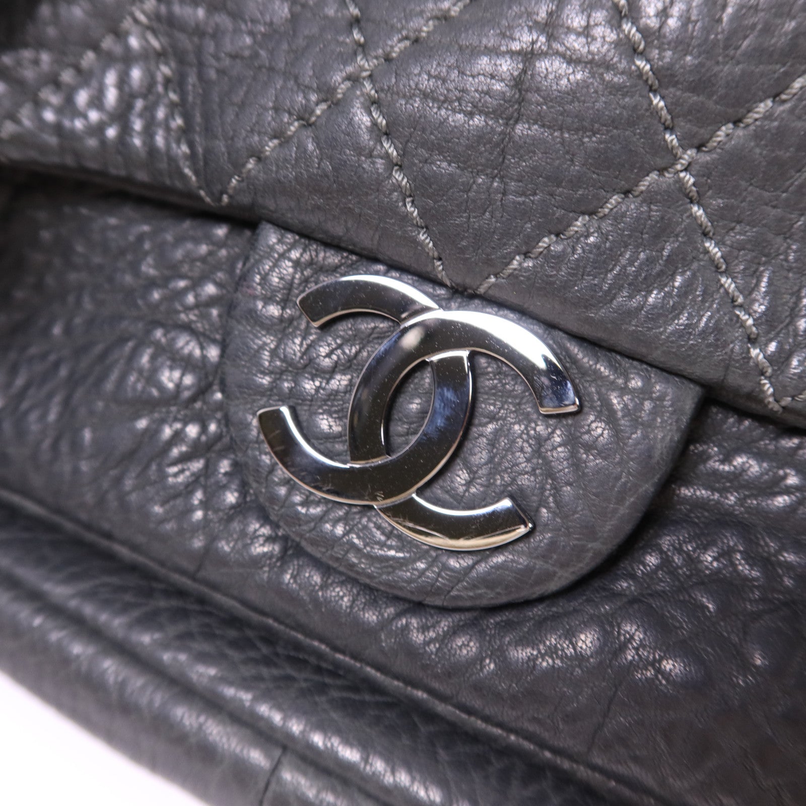 CHANEL 牛皮皮革Co Co Mark Bag銀扣肩背袋