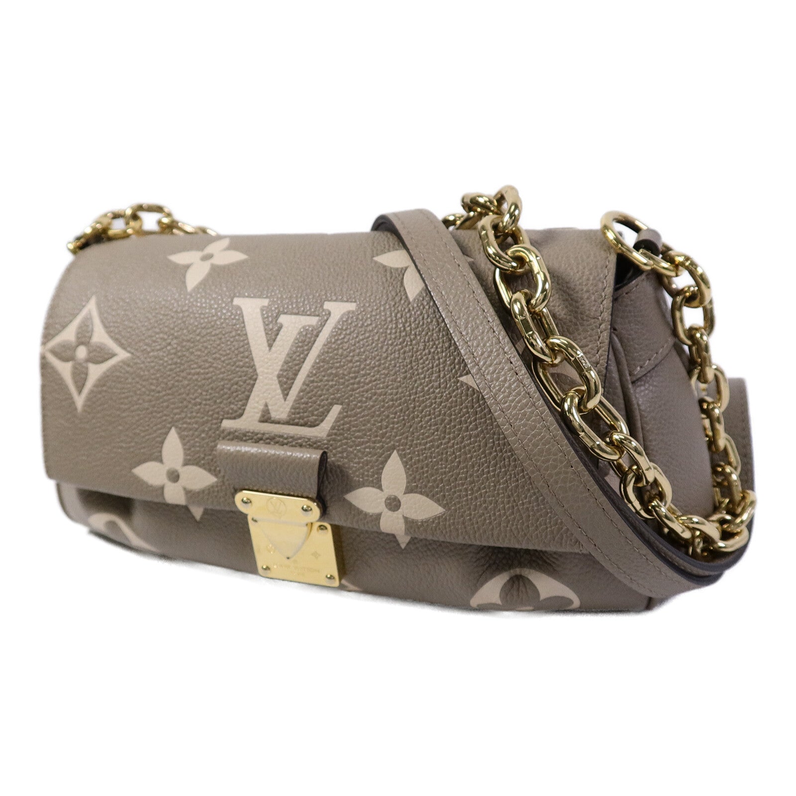LOUIS VUITTON Monogram Empreinte Favorite金扣鏈帶肩背袋灰色
