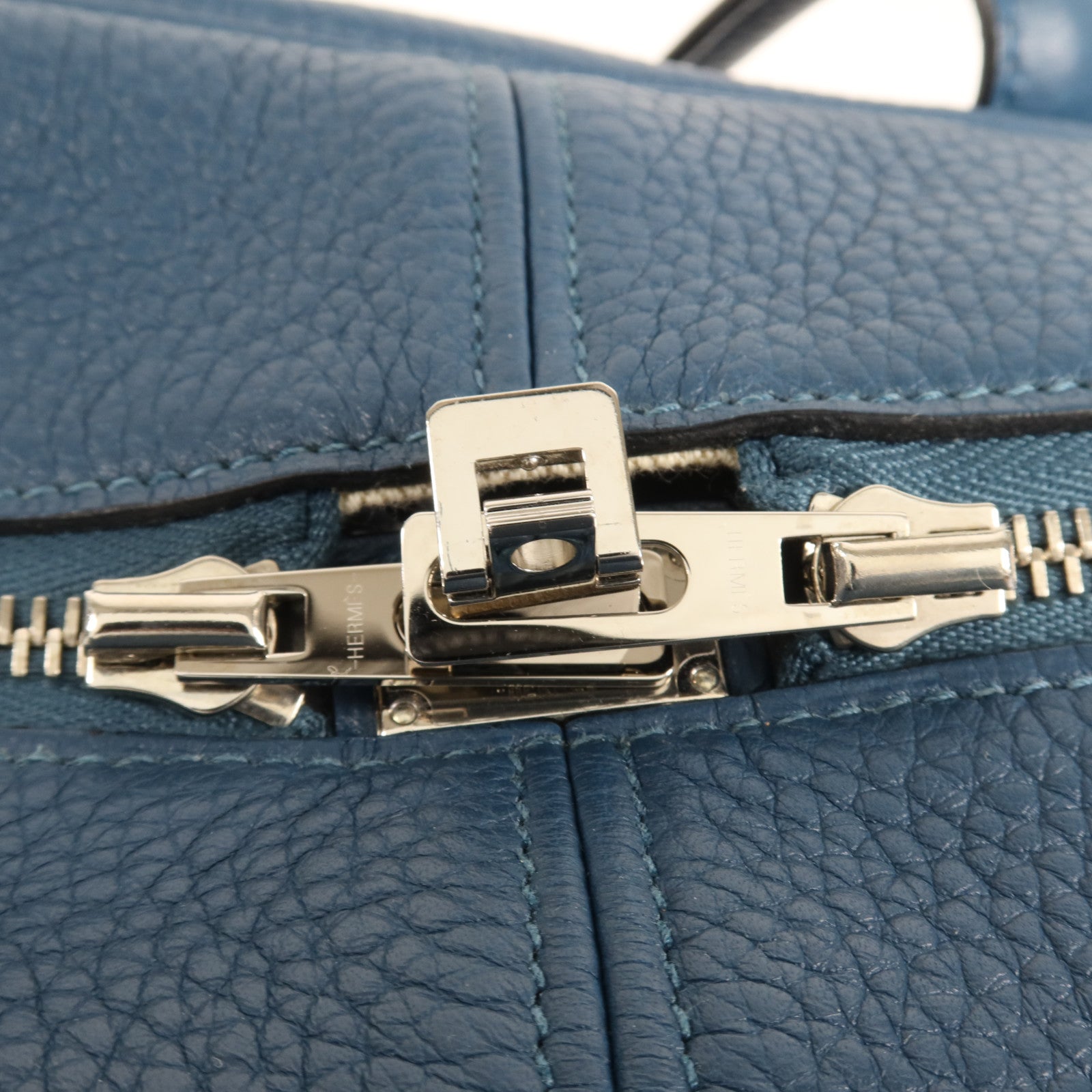 HERMES Clemence皮革Victoria 35銀扣手挽袋Cobalt