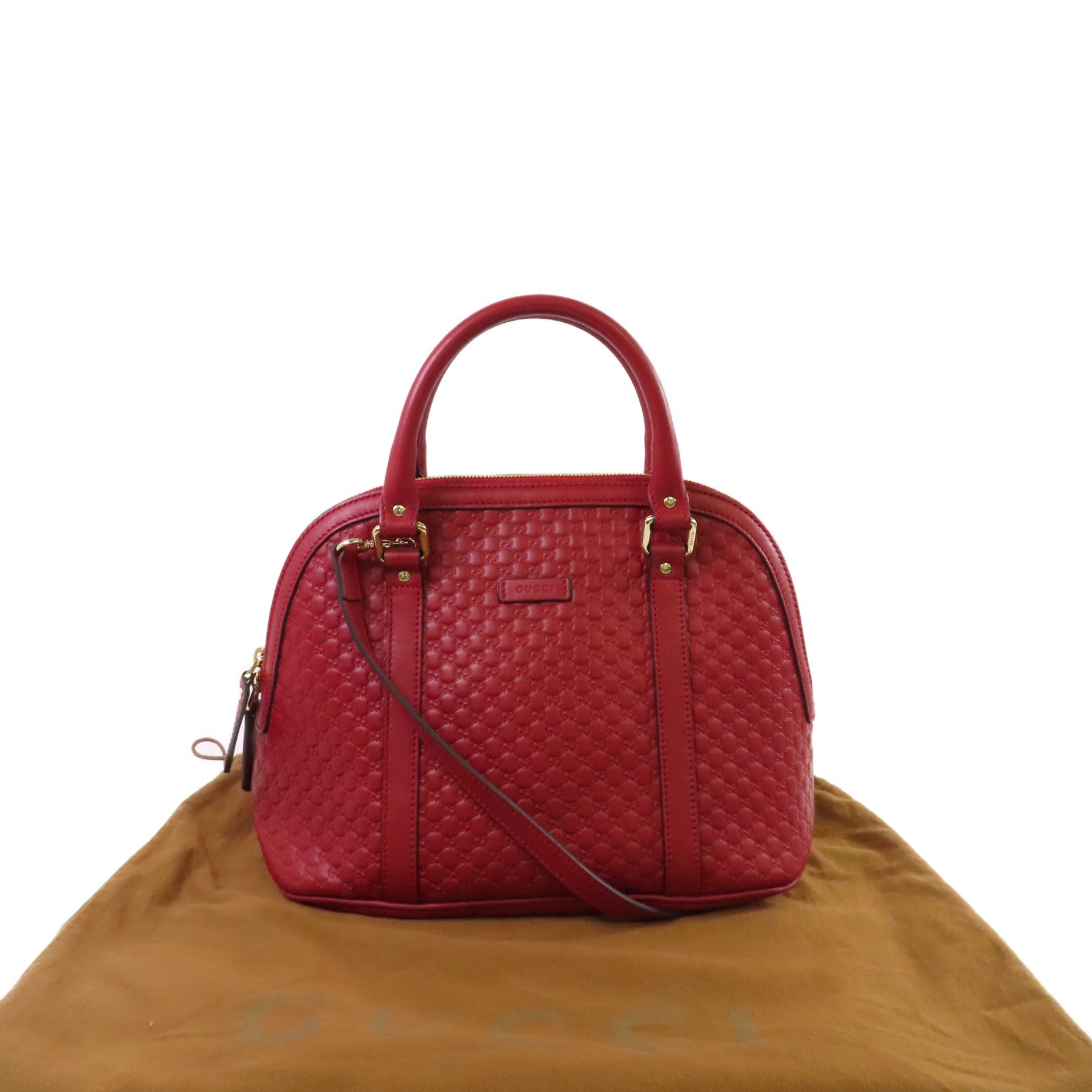 GUCCI 【激減優惠】牛皮皮革Micro Guccissima 2Way Shoulder Bag金扣手挽肩背兩用袋紅色