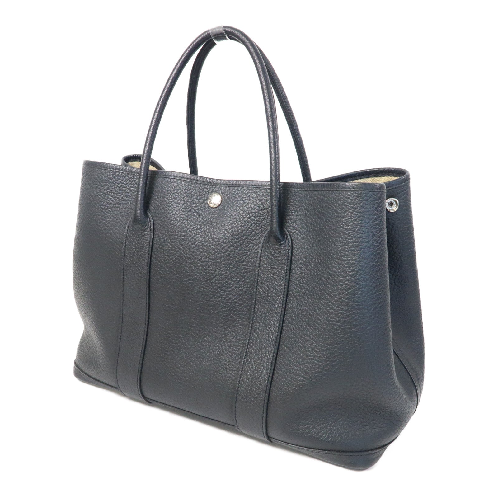 HERMES Negonda皮革Garden Party PM銀扣手挽袋Bleu Ocean/