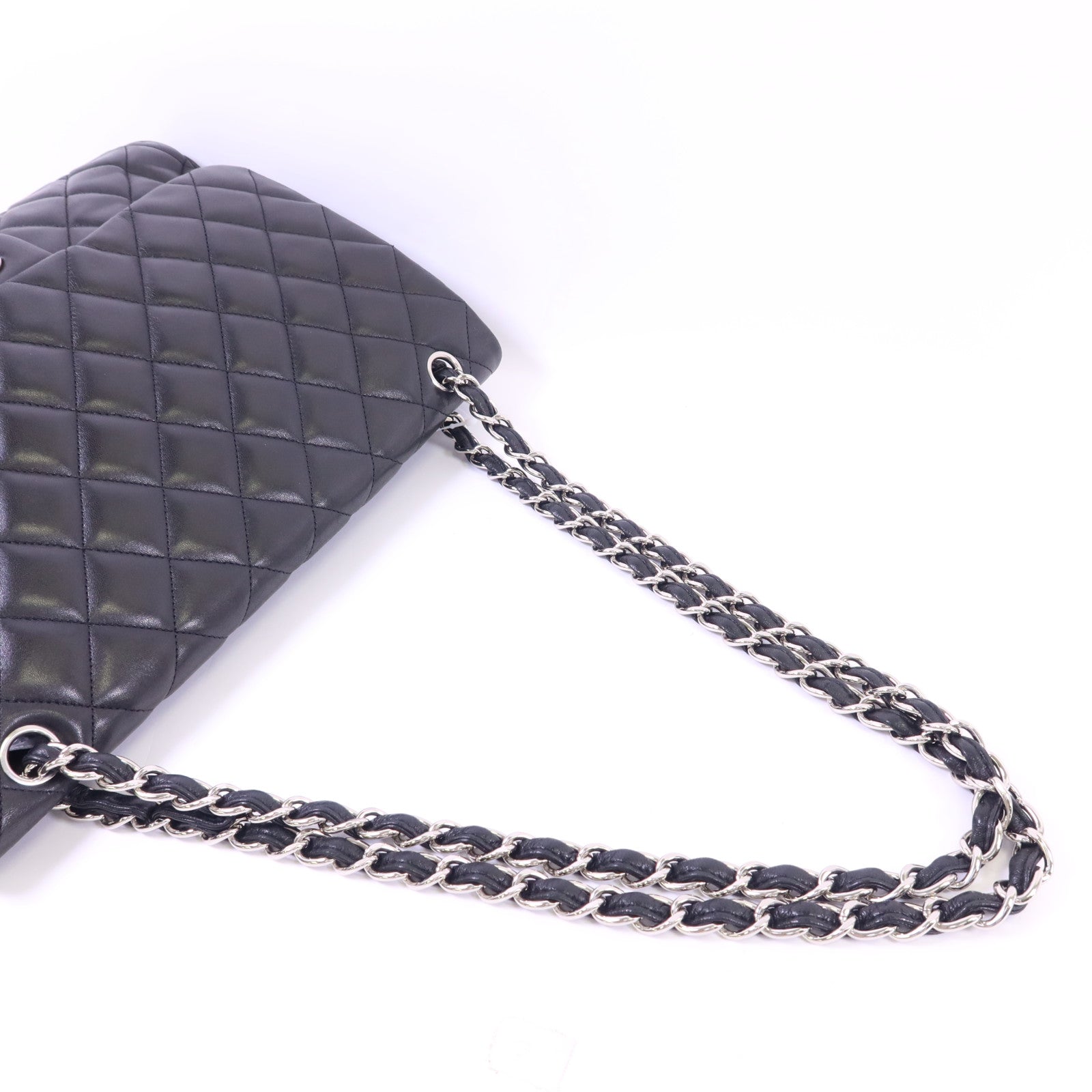 CHANEL 羊皮皮革Maxi Classic銀扣鏈帶肩背袋