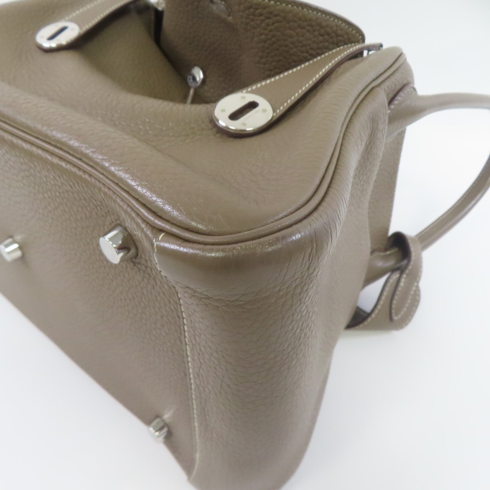 HERMES 【激減優惠】Clemence皮革Lindy 30銀扣肩背袋大象灰色