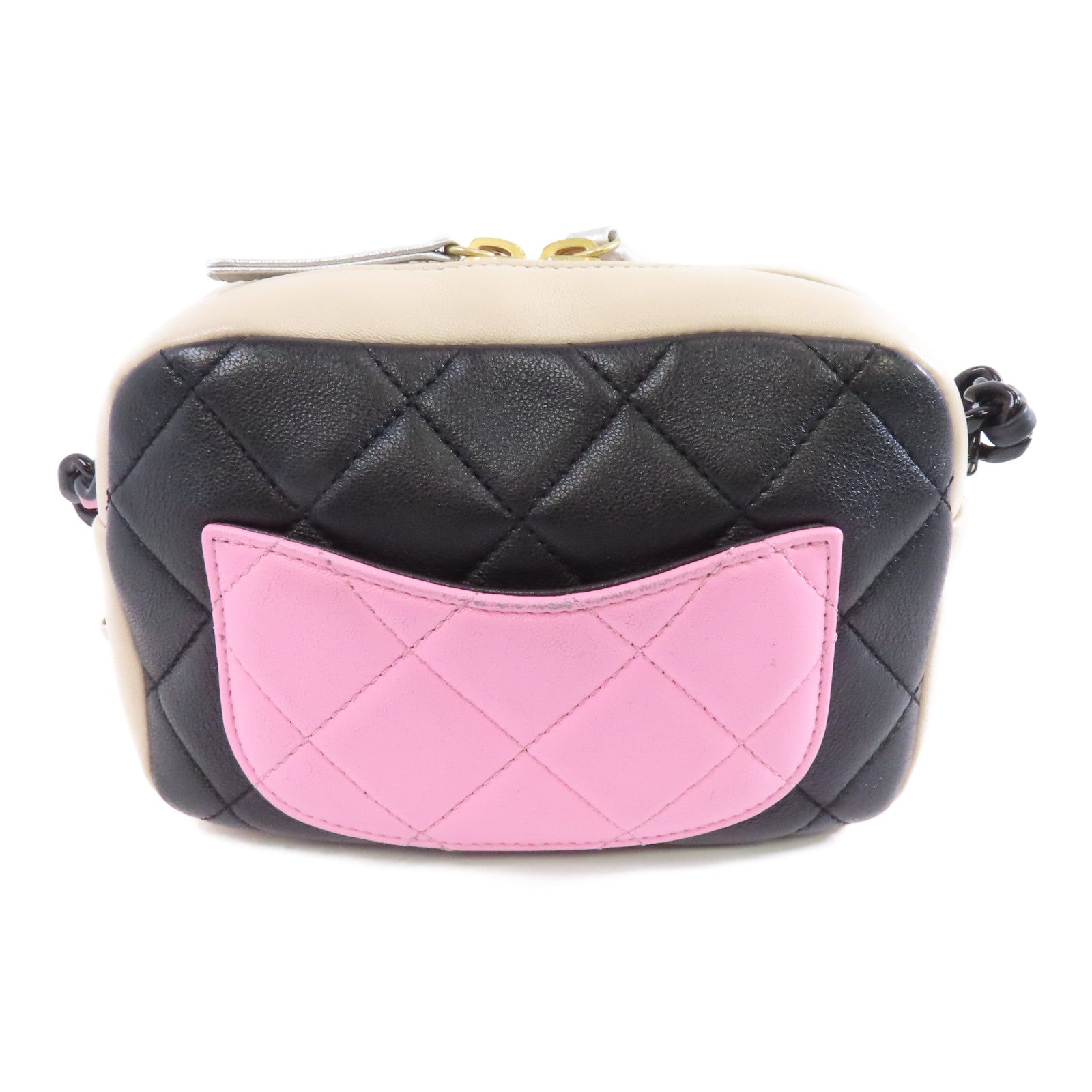 CHANEL 菱格牛皮皮革Shoulder Bag金扣鏈帶肩背袋粉紅色/黑色/米色