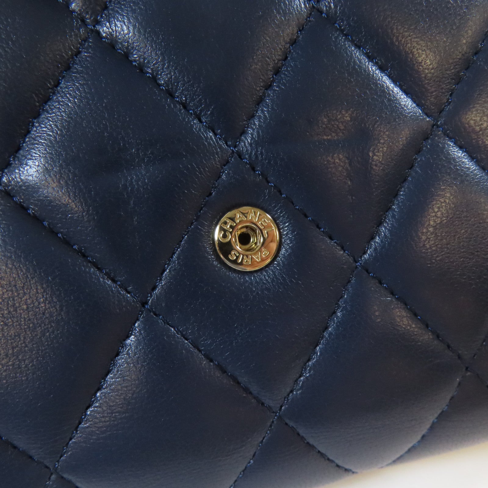 CHANEL 菱格羊皮皮革Wallet金扣啪鈕錢包藍色