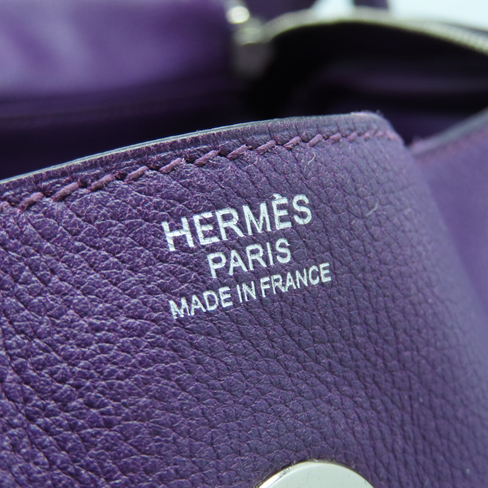 HERMES Evercolor Leather Lindy 30 Silver Buckle Handle Shoulder Backpack Alligator Purple