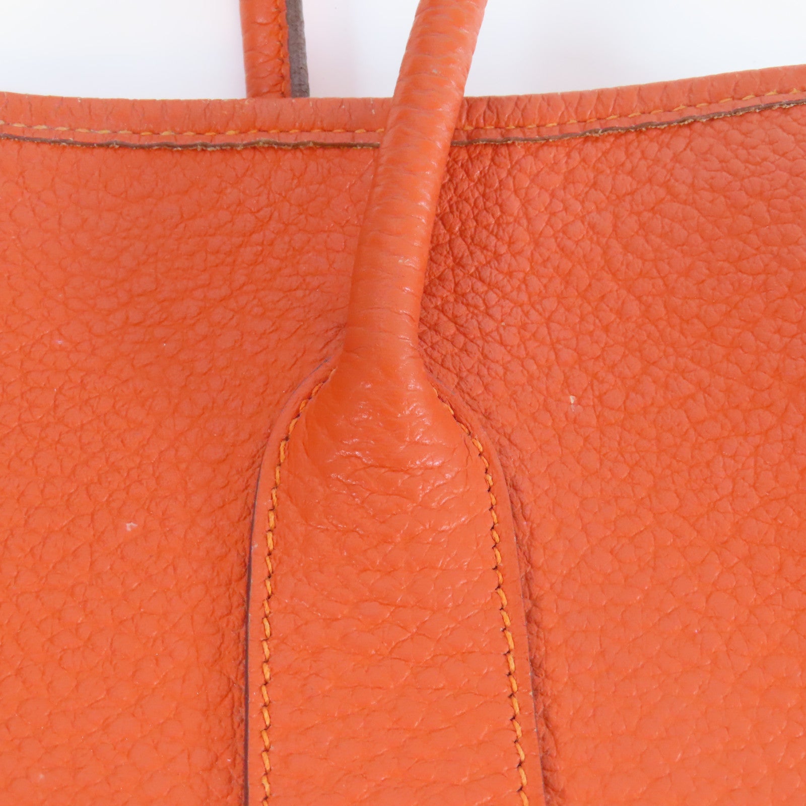 HERMES 【激減優惠】Country皮革Garden Party PM銀扣手挽袋橙色