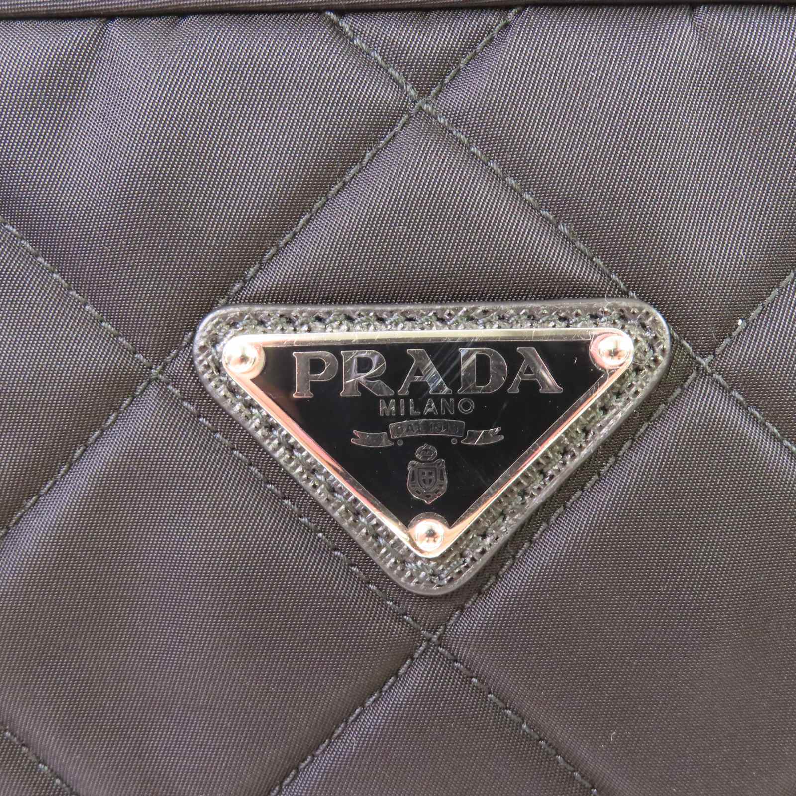 PRADA 菱格尼龍Chain Shoulder Bag銀扣鏈帶肩背袋黑色
