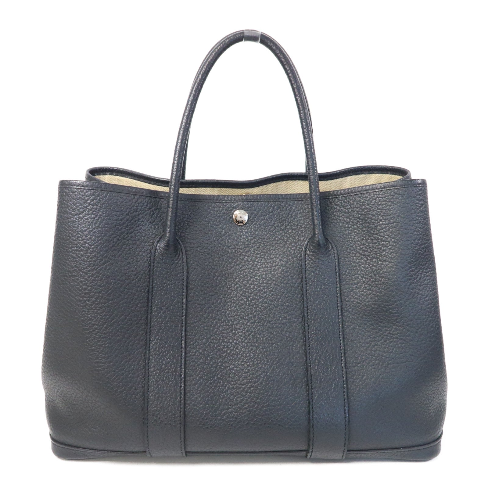 HERMES Negonda皮革Garden Party PM銀扣手挽袋Bleu Ocean/
