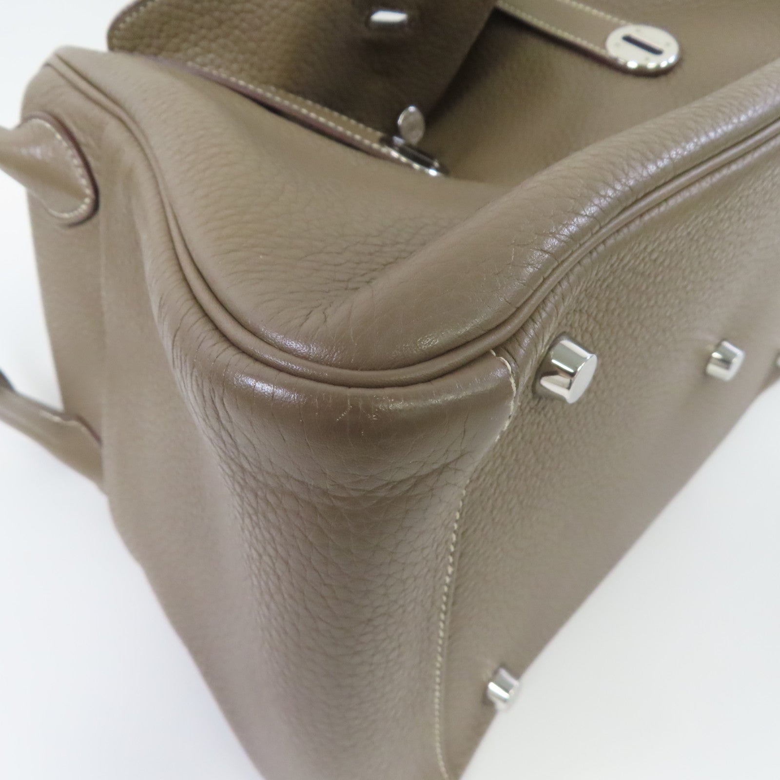HERMES 【激減優惠】Clemence皮革Lindy 30銀扣肩背袋大象灰色