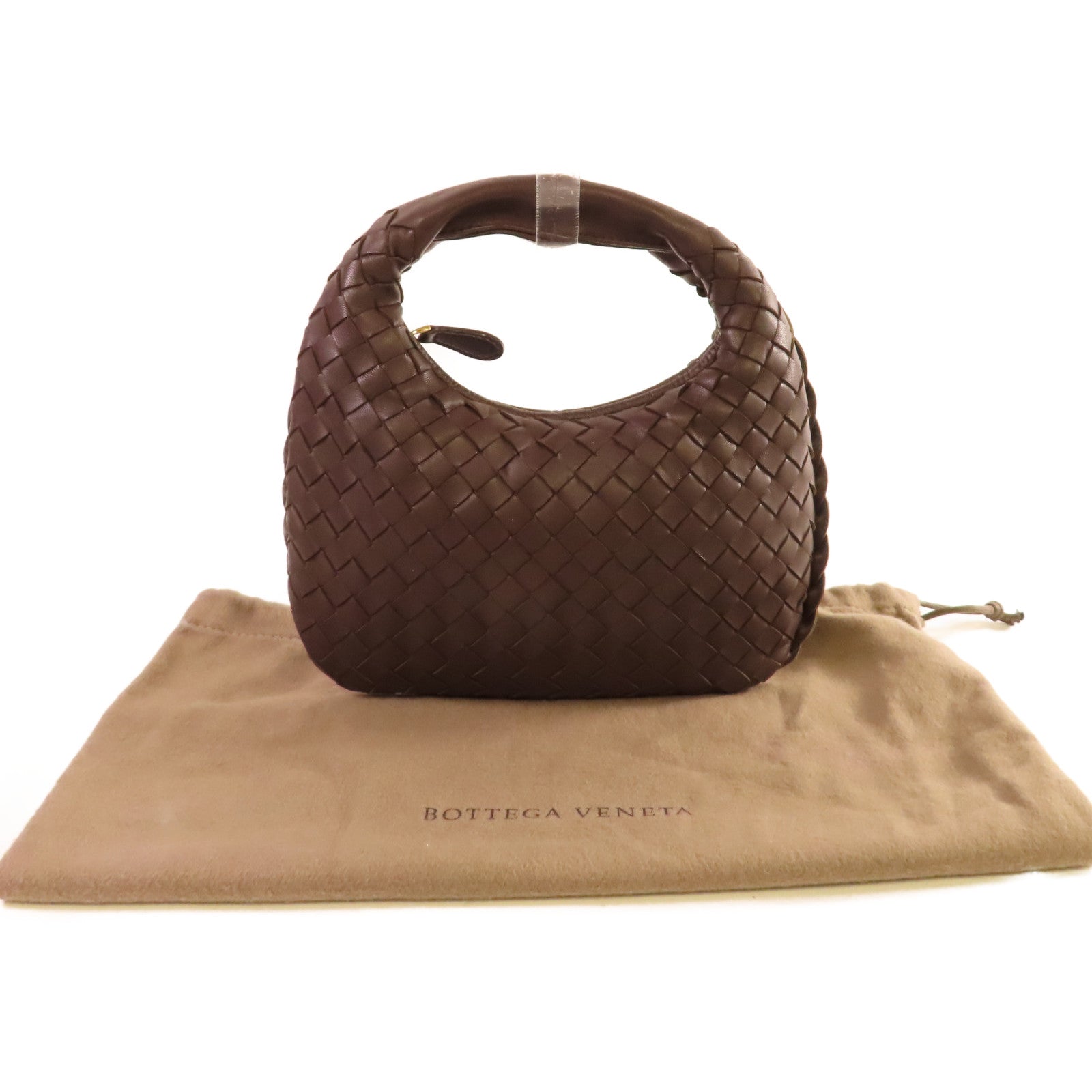 BOTTEGA VENETA 織紋皮革Handbag金扣手挽袋啡色