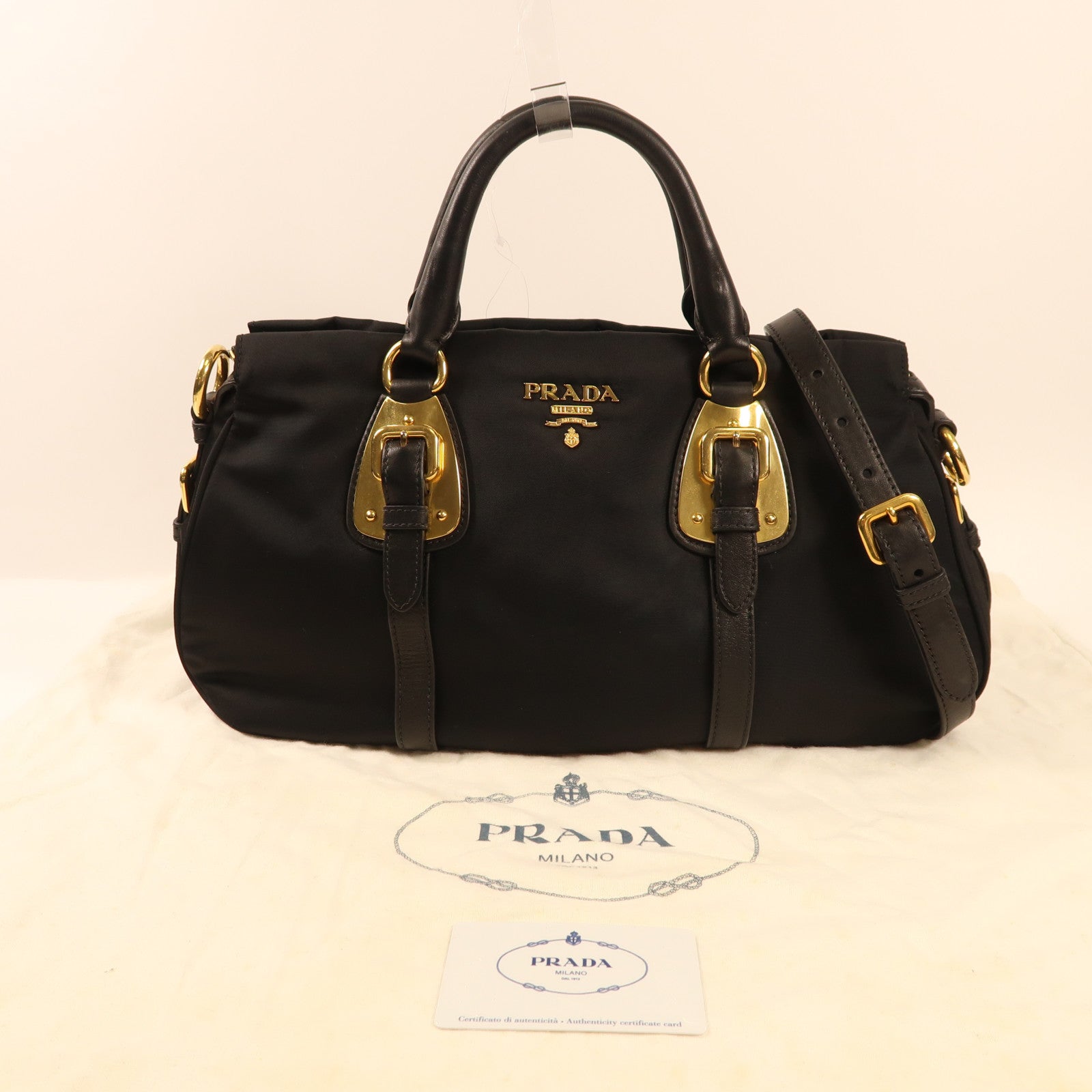 PRADA 尼龍/皮革2 Way Shoulder金扣手挽肩背兩用袋