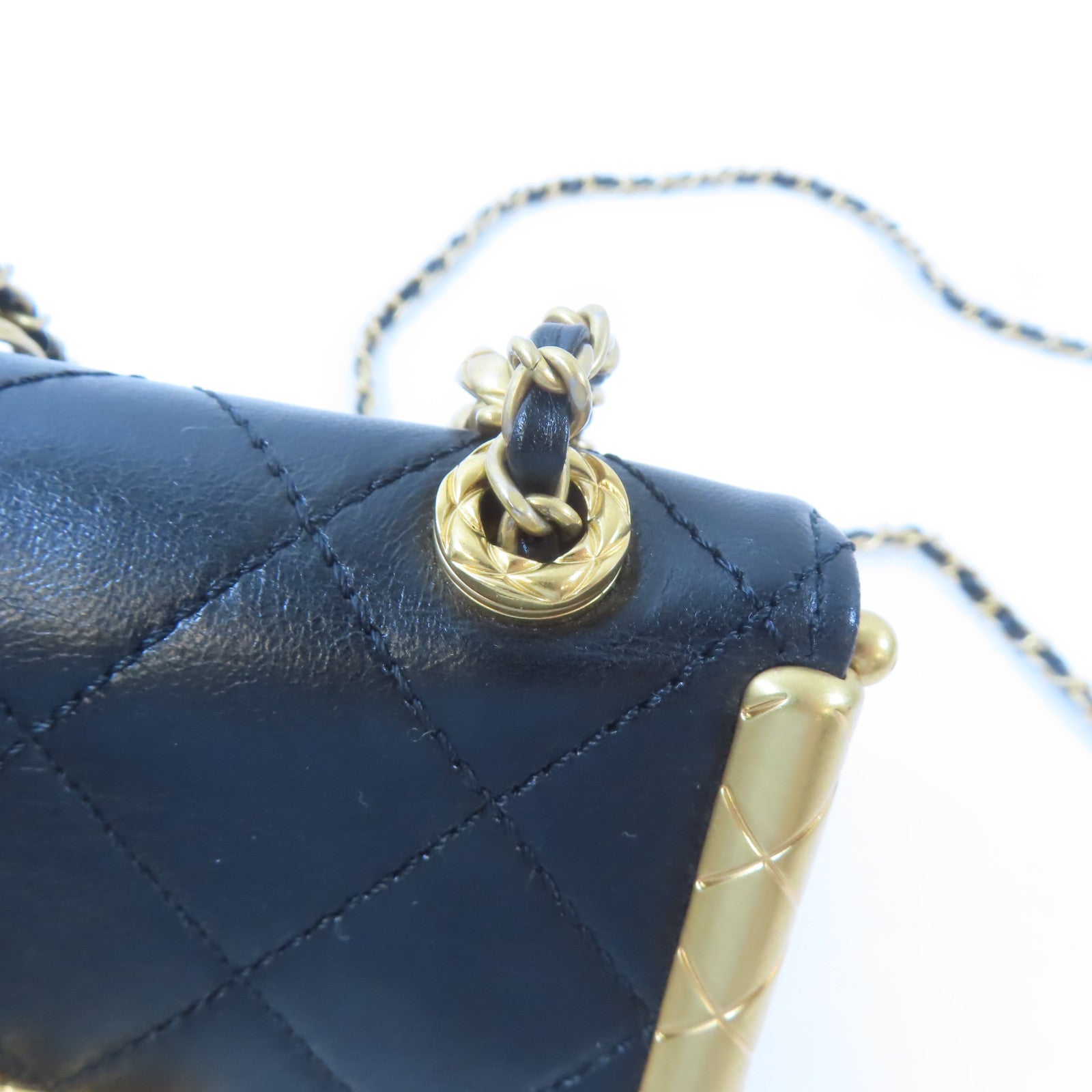 CHANEL CC GHW 2 Way Chain Shoulder Crossbody Handbag Calfskin Leather Black