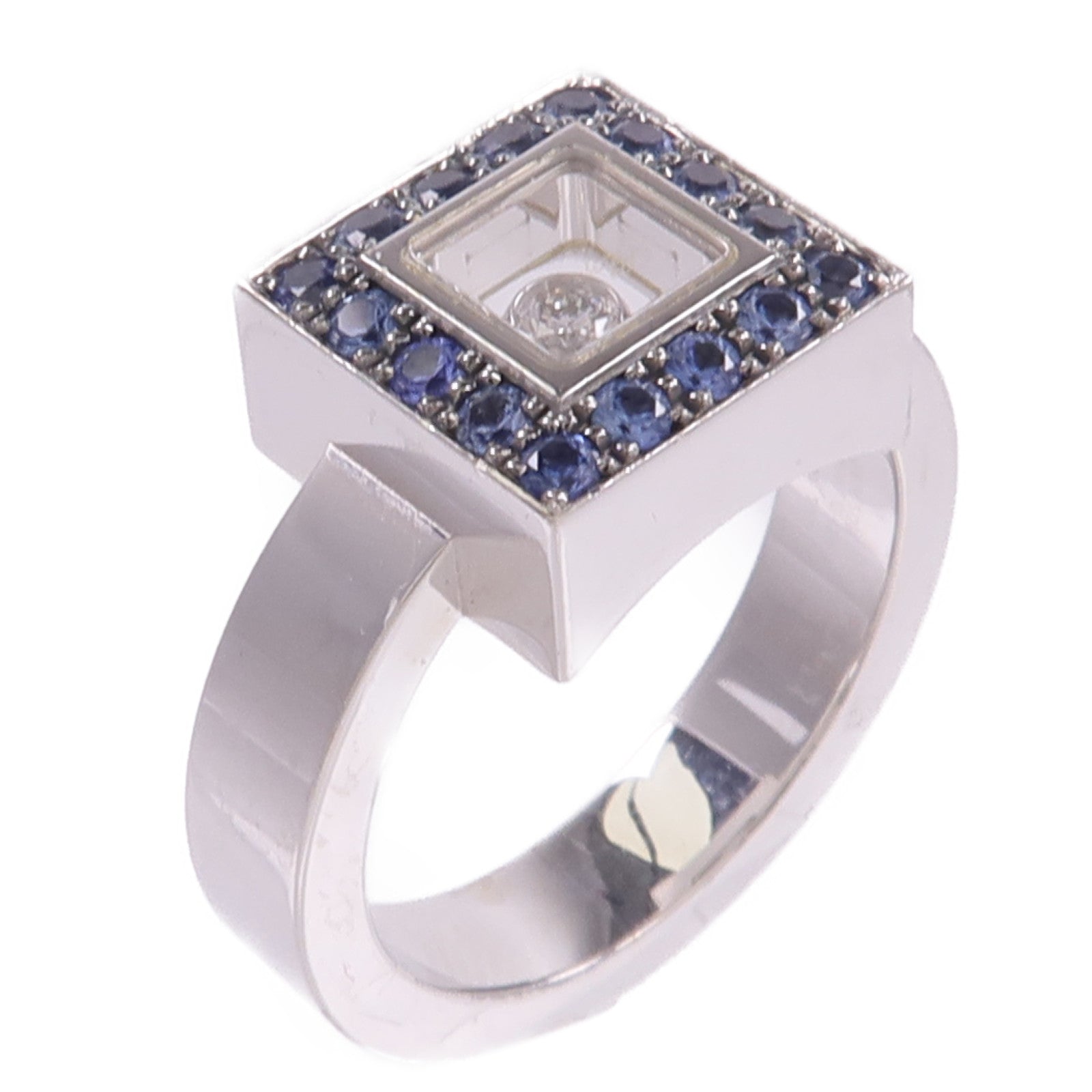 Chopard 18K白金/藍寶石Happy Diamond Ring鑽石戒指