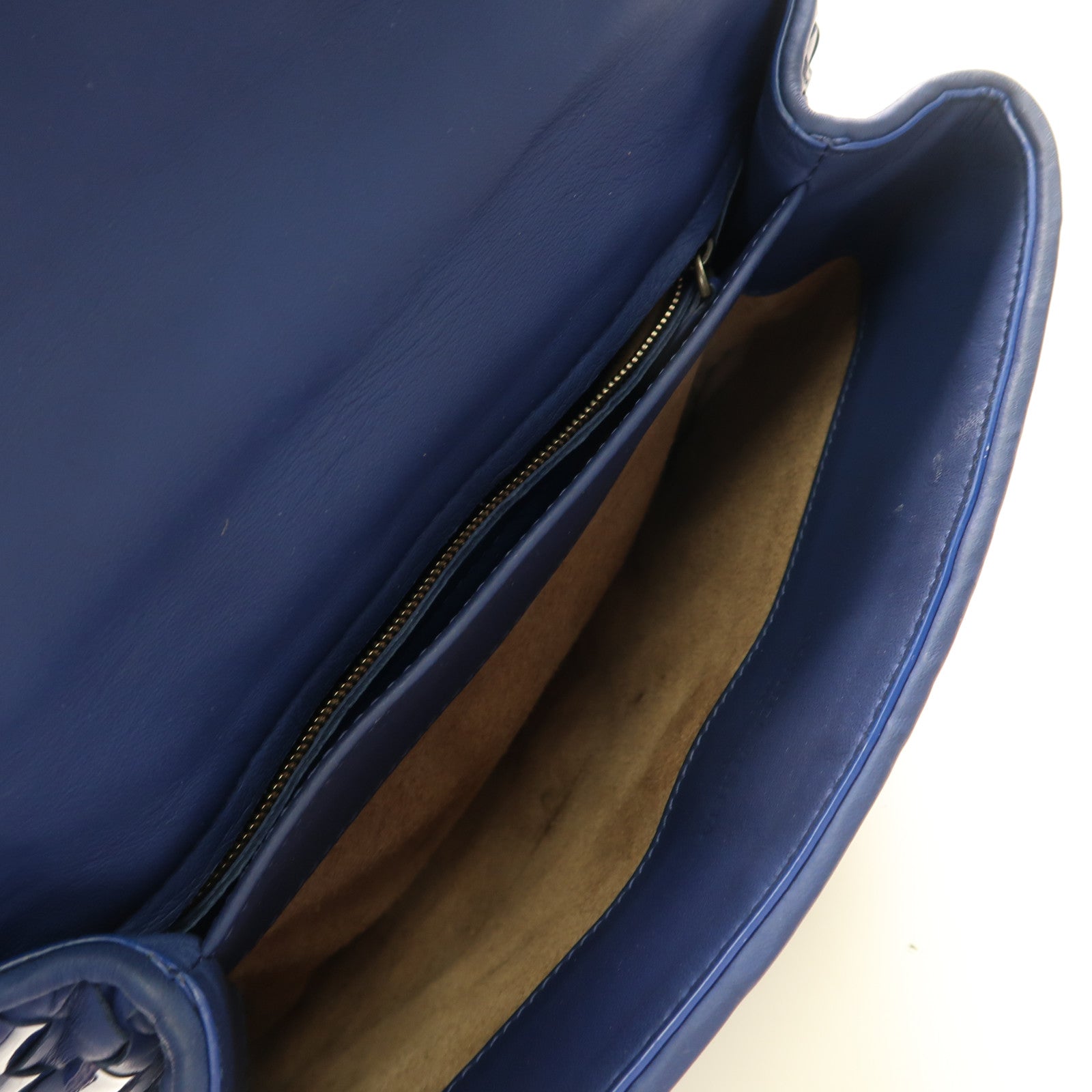 BOTTEGA VENETA 羊皮皮革Shoulder Bag黑扣鏈帶肩背袋深藍色