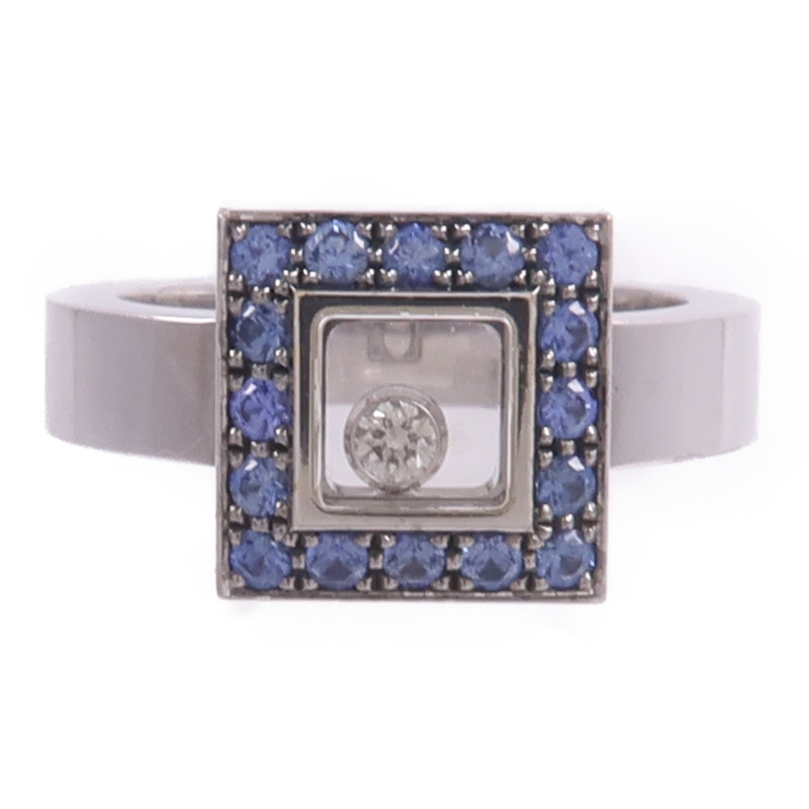 Chopard 18K白金/藍寶石Happy Diamond Ring鑽石戒指