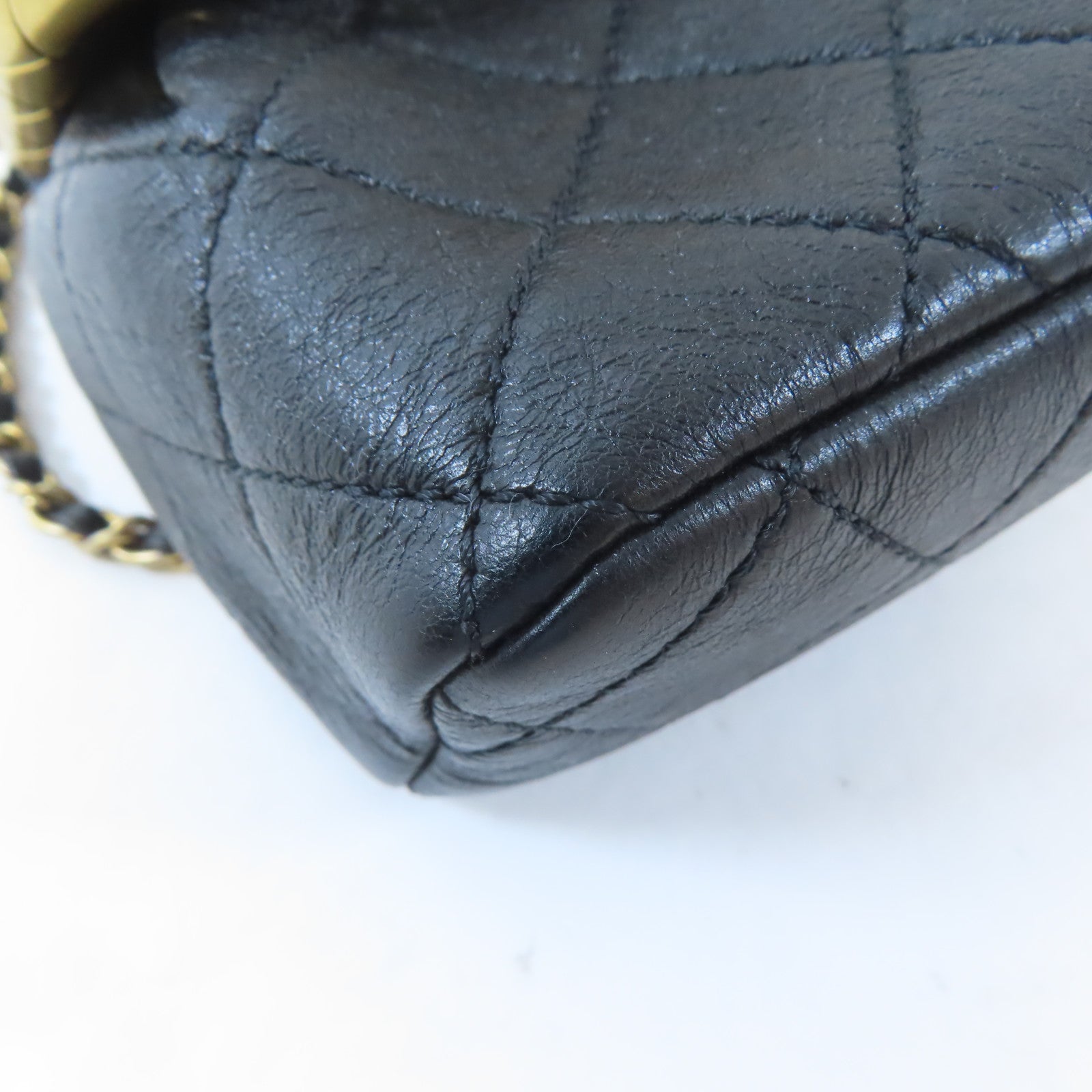 CHANEL CC GHW 2 Way Chain Shoulder Crossbody Handbag Calfskin Leather Black