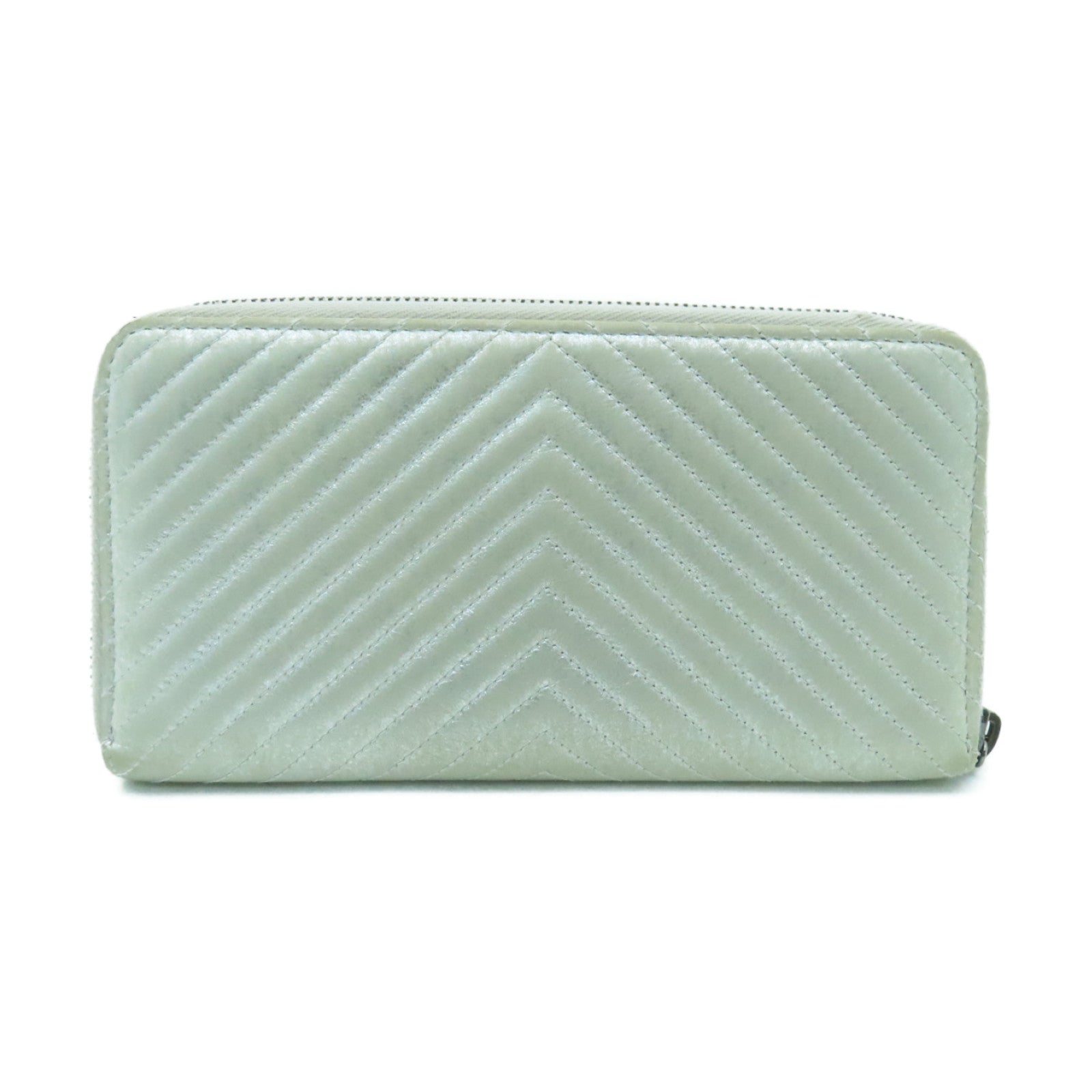 CHANEL 【激減優惠】斜紋羊皮皮革Zipped Long Wallet銀扣長錢包銀色