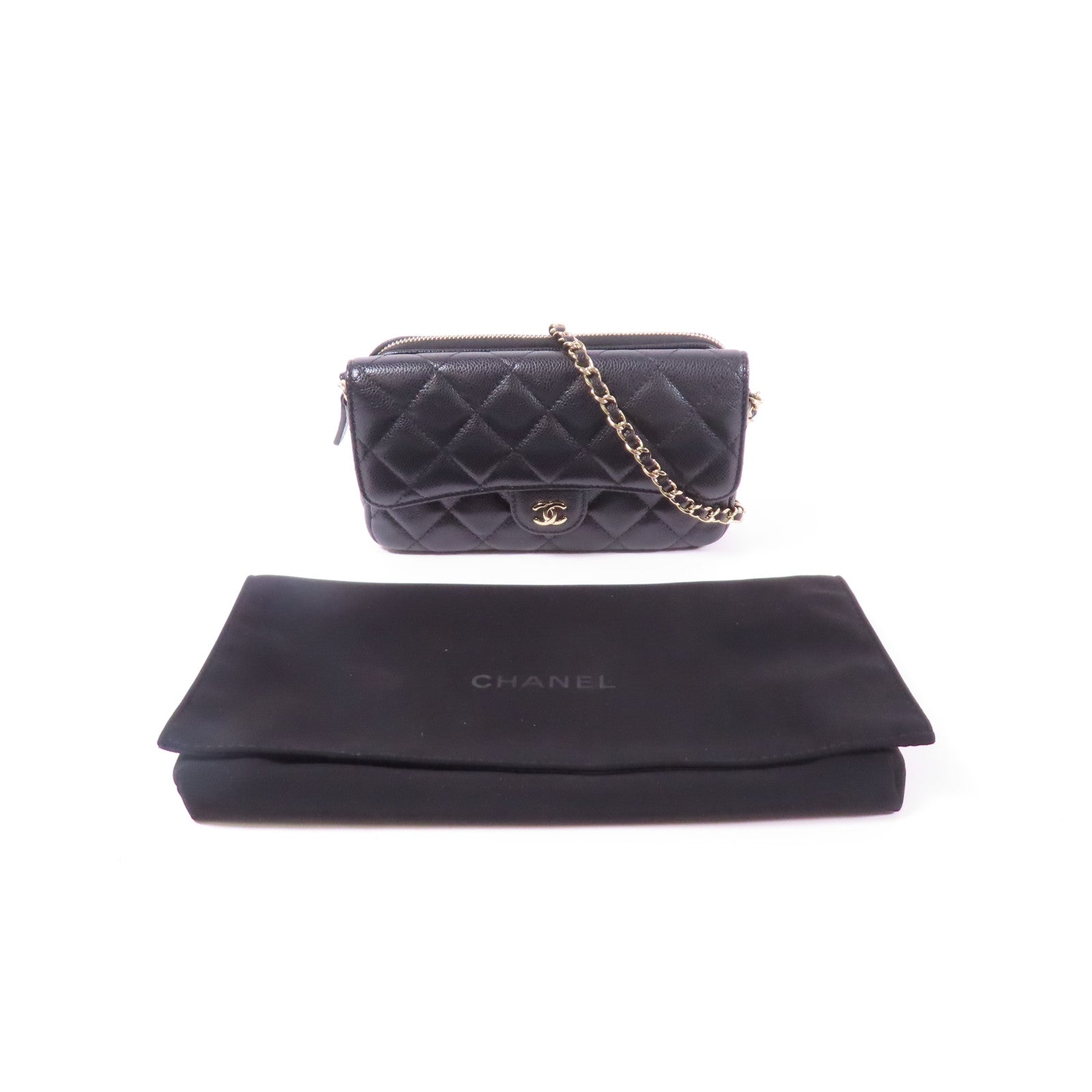 CHANEL 牛皮皮革Chain Shoulder金扣鏈帶肩背袋
