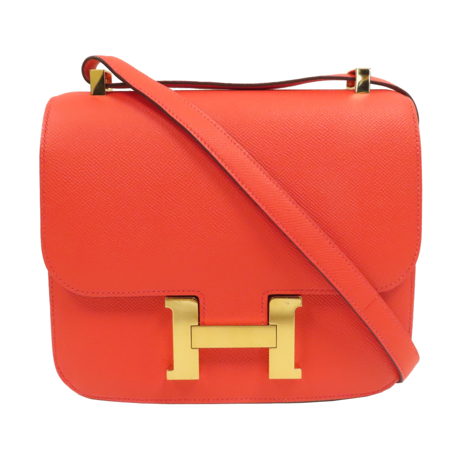 HERMES 【激減優惠】Epsom皮革Constance 24金扣肩背袋糖果紅色