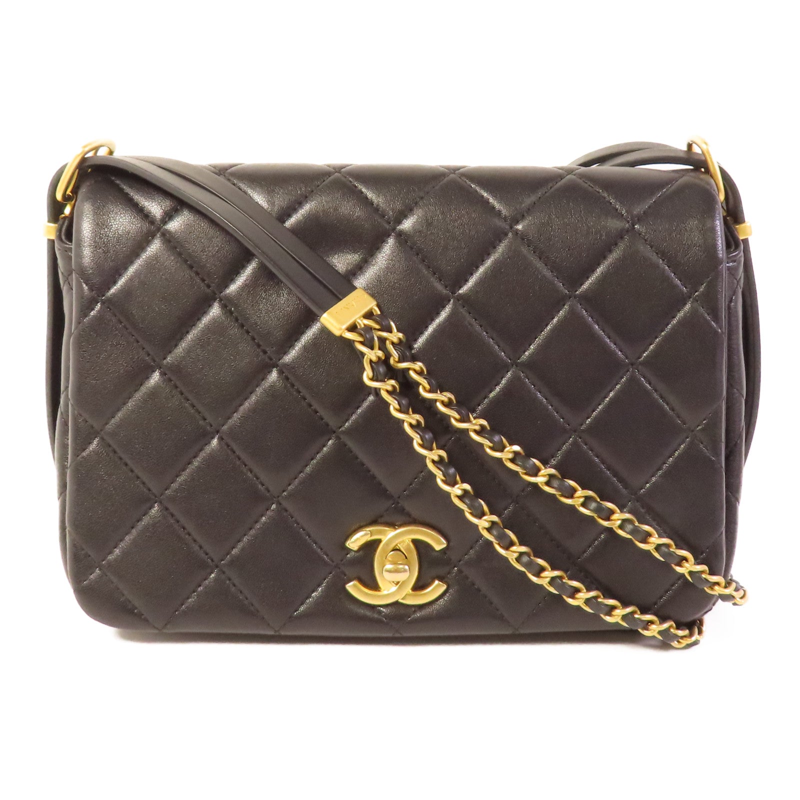 CHANEL 牛皮皮革Mini Chain Flap Bag金扣鏈帶肩背袋