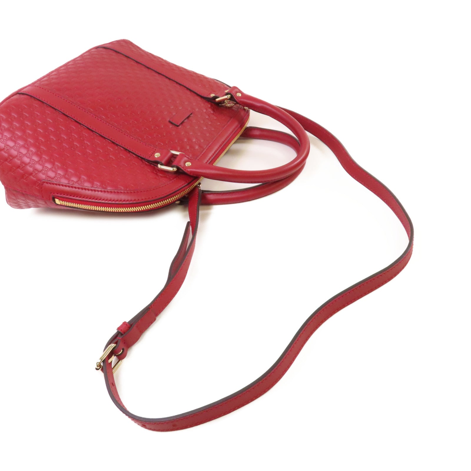 GUCCI 【激減優惠】牛皮皮革Micro Guccissima 2Way Shoulder Bag金扣手挽肩背兩用袋紅色