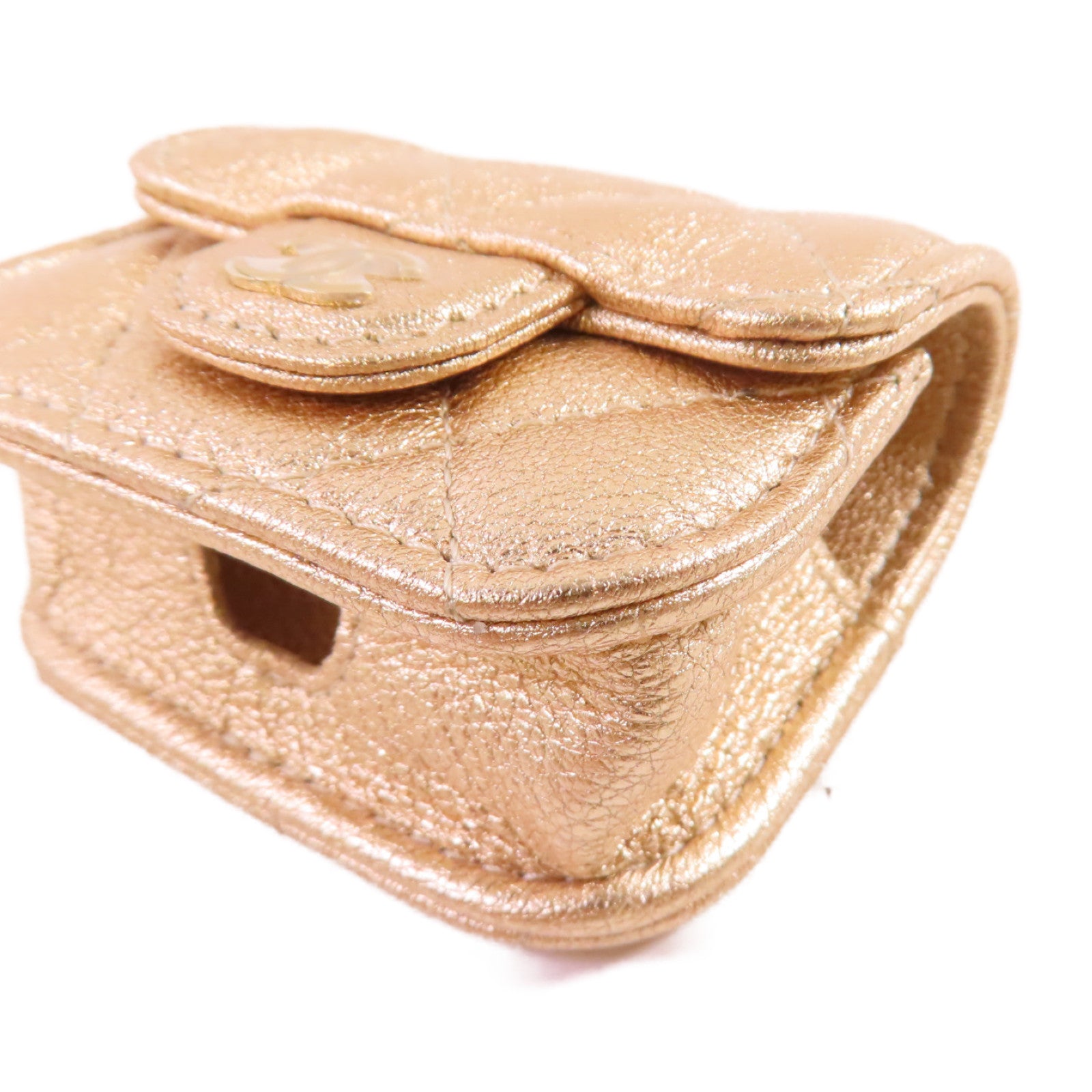 CHANEL 菱格羊皮皮革Coin Pouch and Airpods Case金扣零錢包/耳機套金色
