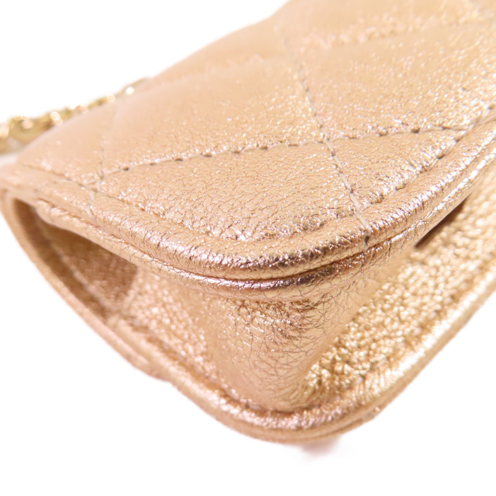 CHANEL 菱格羊皮皮革Coin Pouch and Airpods Case金扣零錢包/耳機套金色