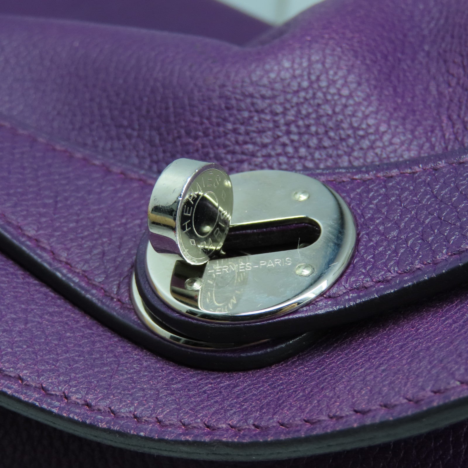 HERMES Evercolor Leather Lindy 30 Silver Buckle Handle Shoulder Backpack Alligator Purple