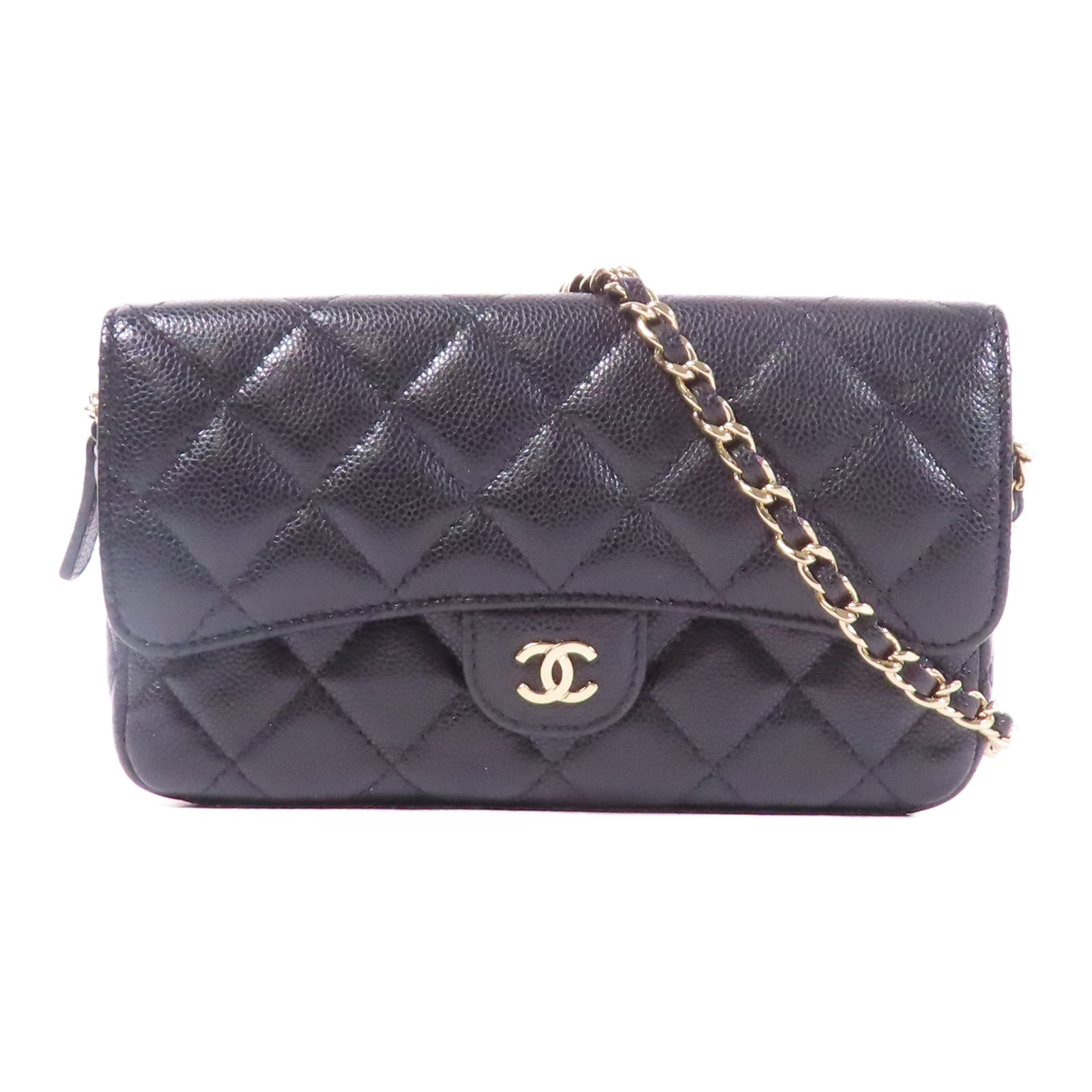 CHANEL 牛皮皮革Chain Shoulder金扣鏈帶肩背袋
